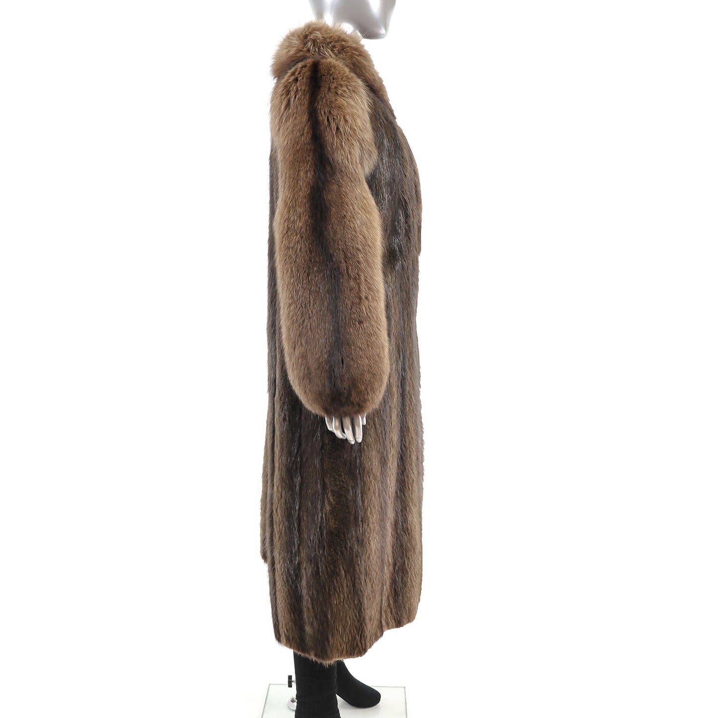 Long Hair Beaver Coat with Fox Collar and Sleeves- Size S