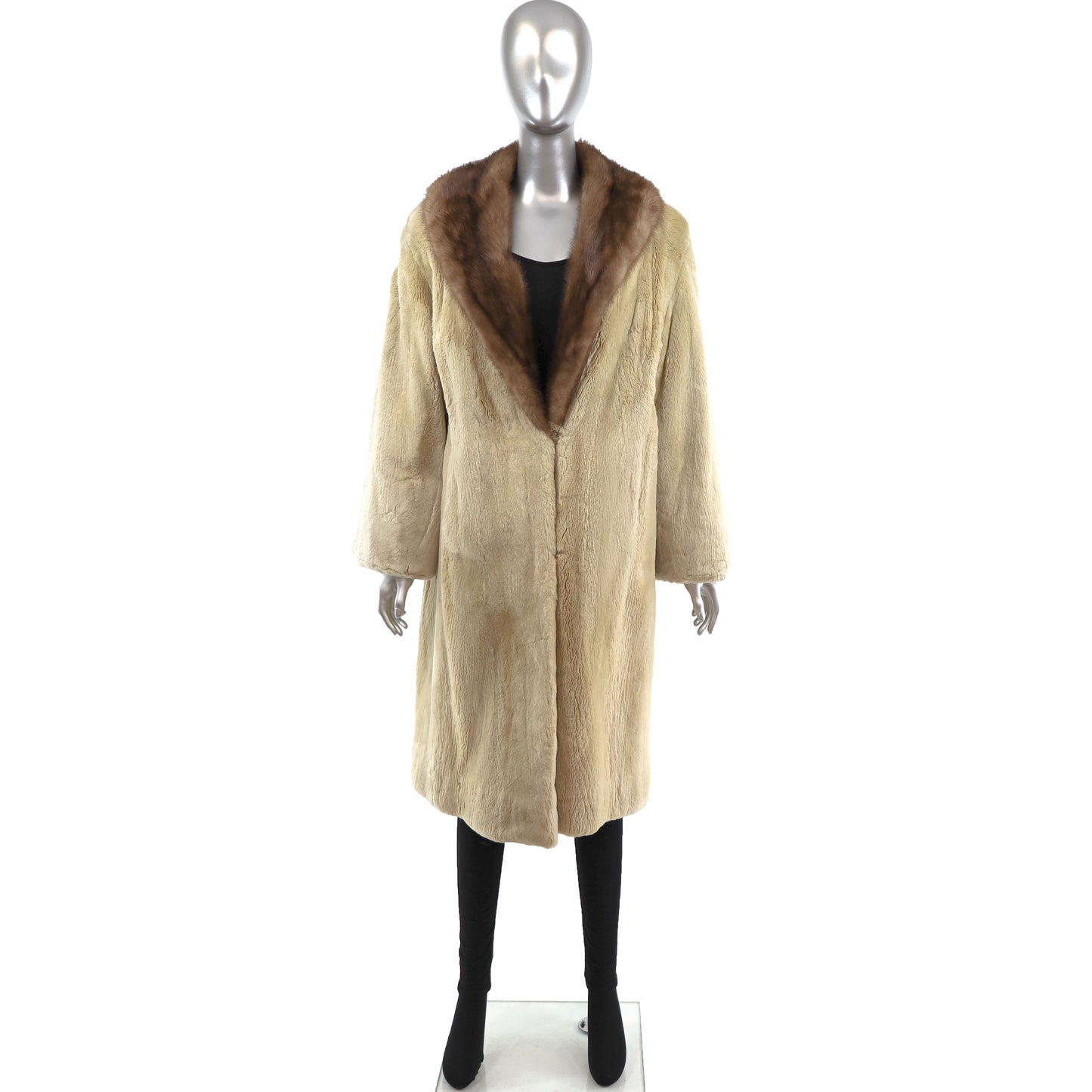 Sheared Beaver Coat with Mink Collar- Size L