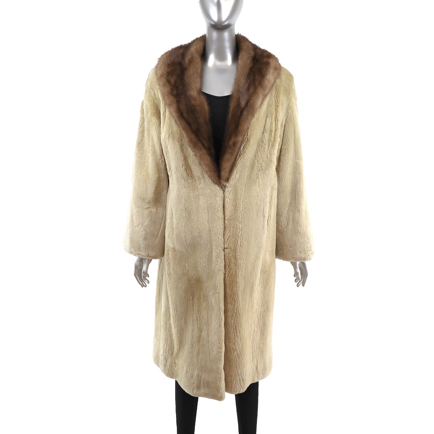 Sheared Beaver Coat with Mink Collar- Size L