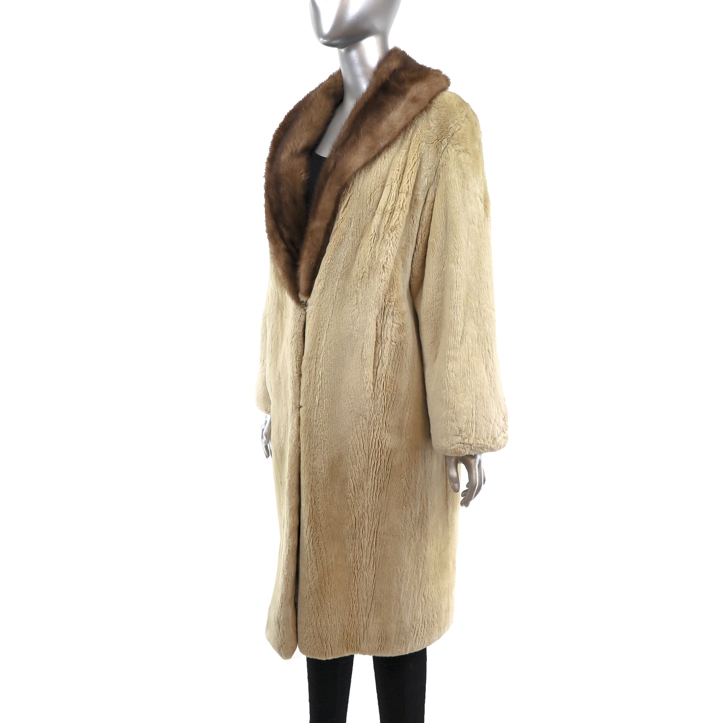 Sheared Beaver Coat with Mink Collar- Size L