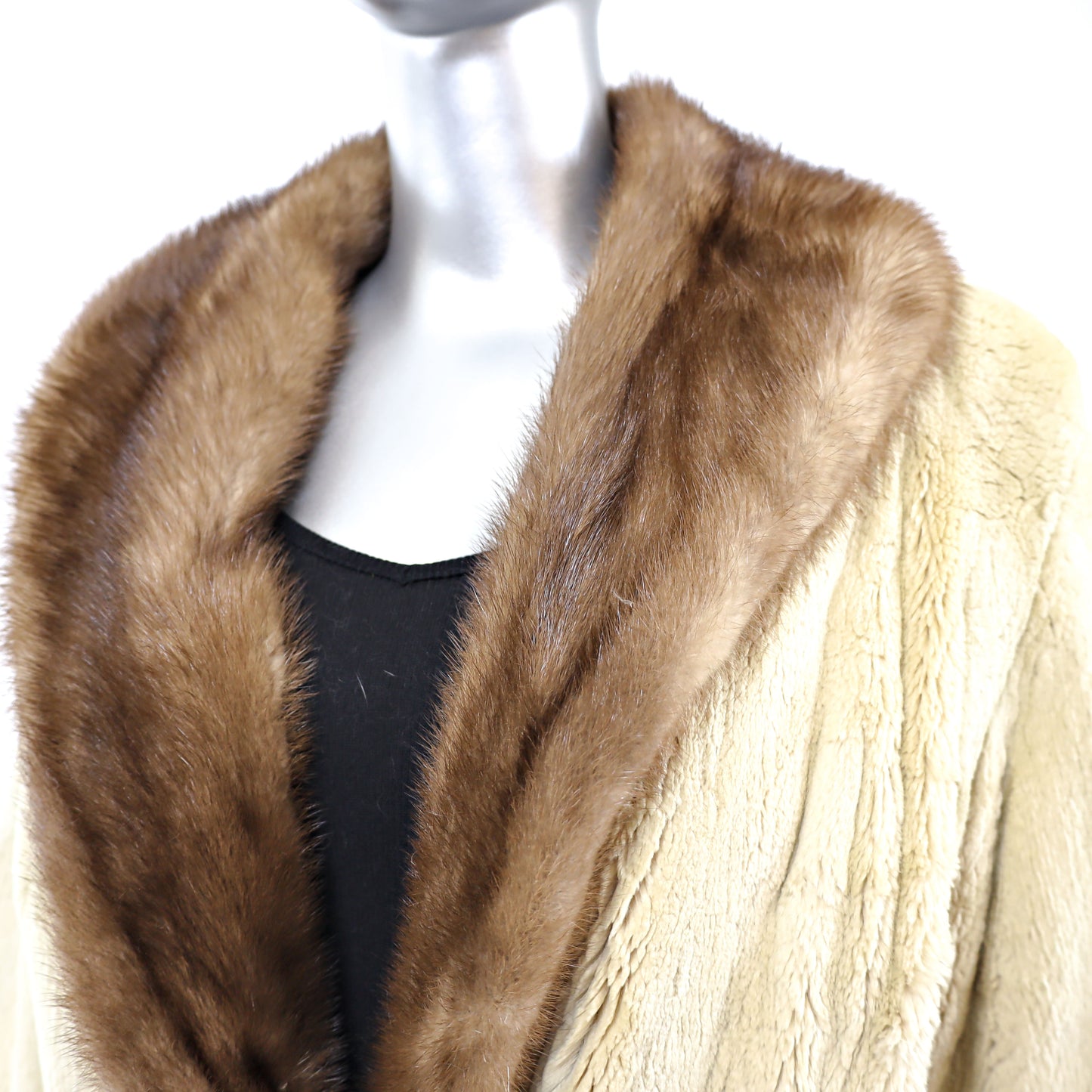 Sheared Beaver Coat with Mink Collar- Size L