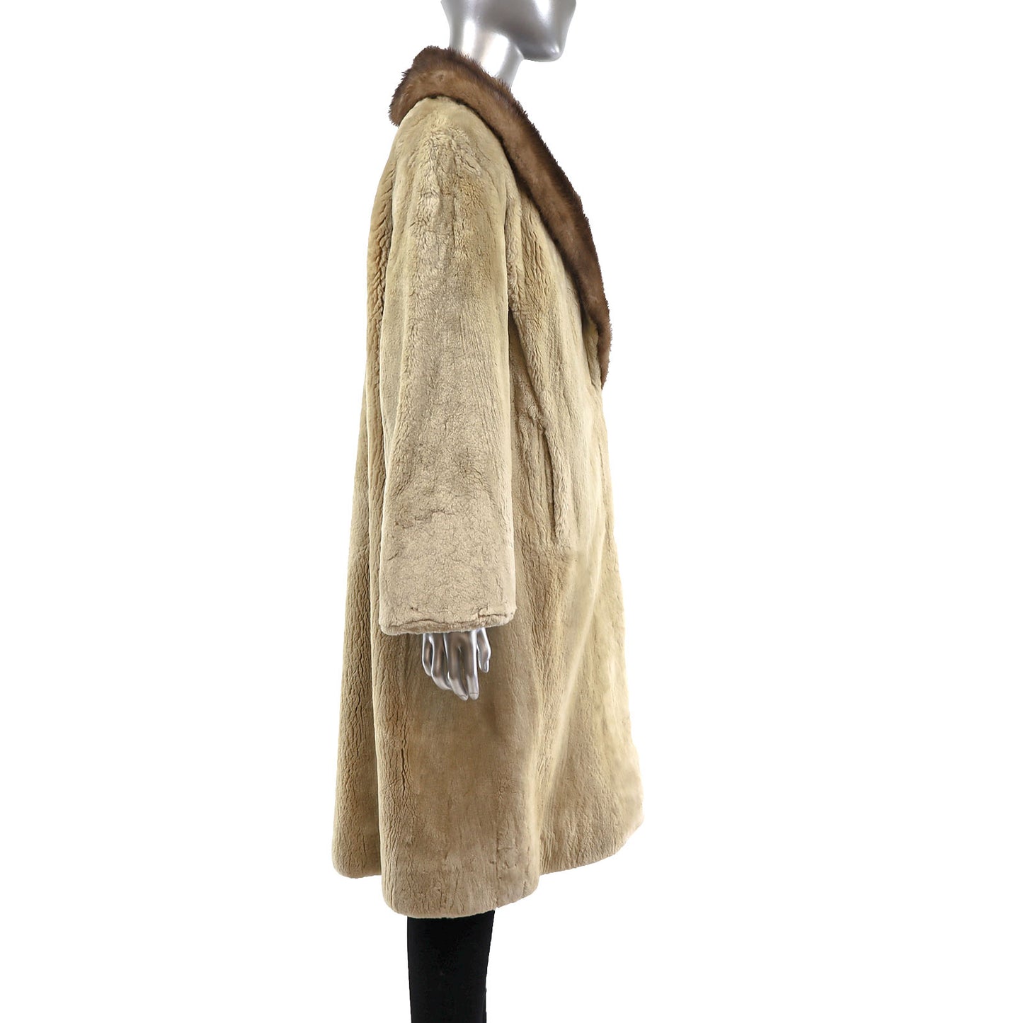 Sheared Beaver Coat with Mink Collar- Size L