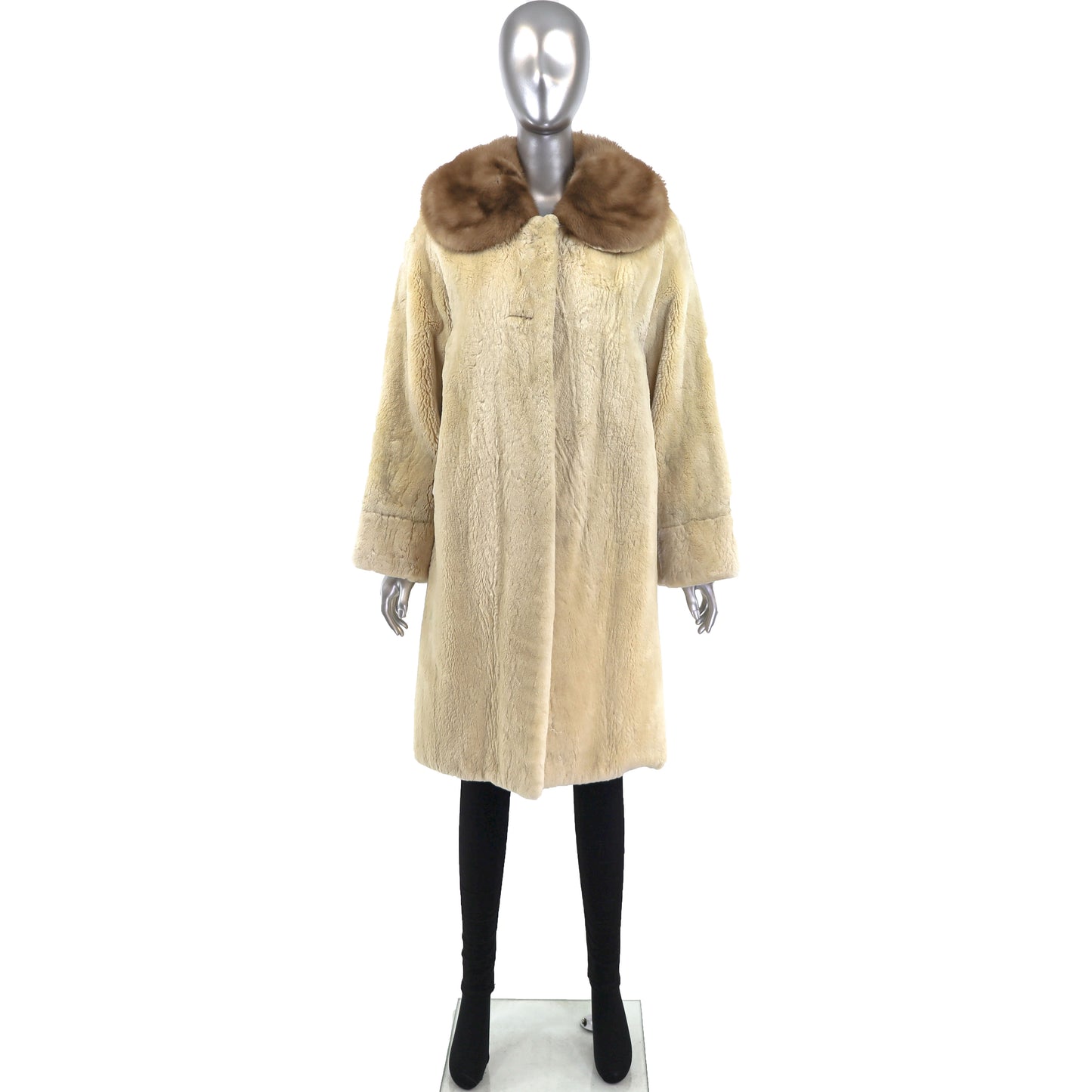 Sheared Beaver Coat with Mink Collar- Size S