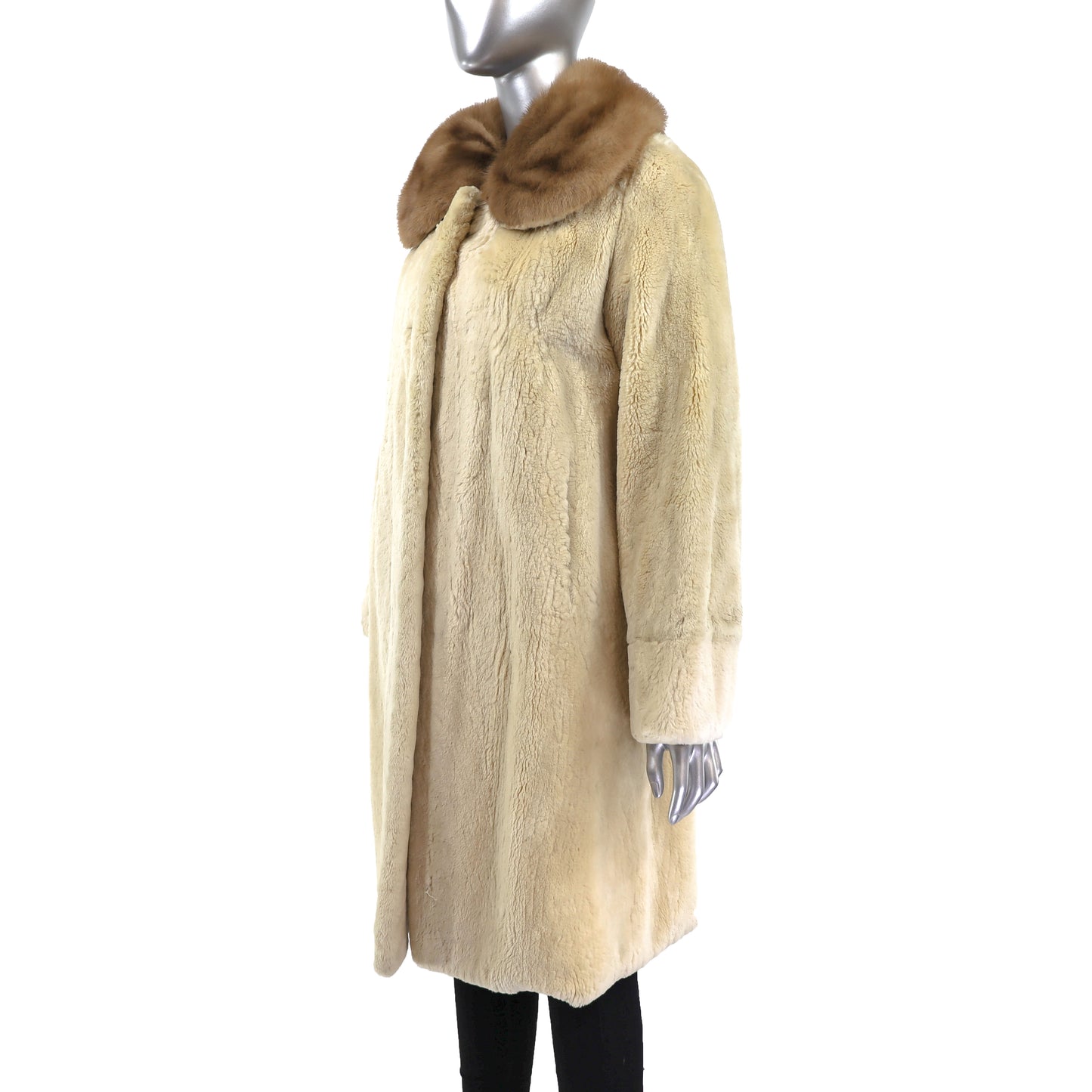 Sheared Beaver Coat with Mink Collar- Size S