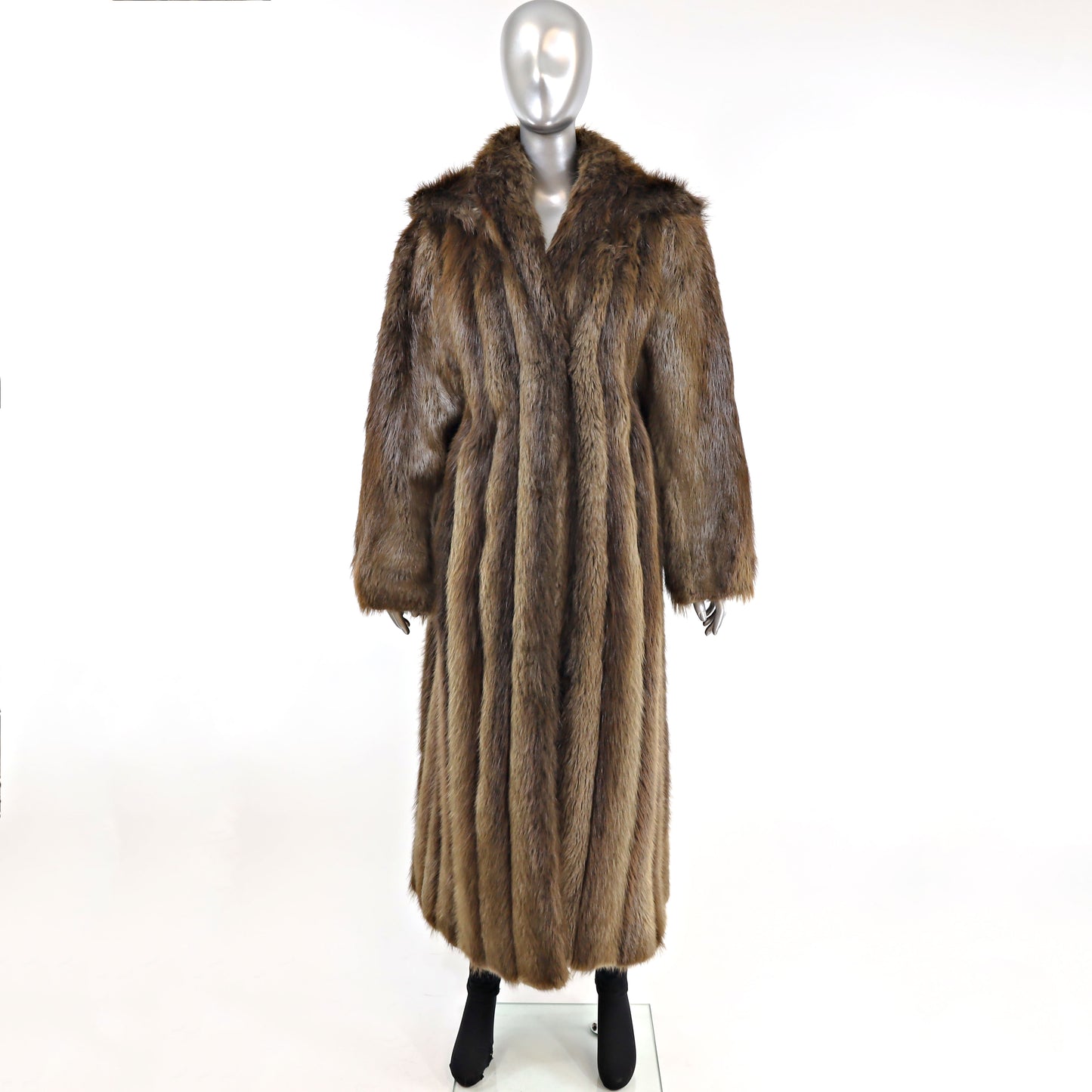 Long Hair Beaver Coat with Detachable Hood- Size M