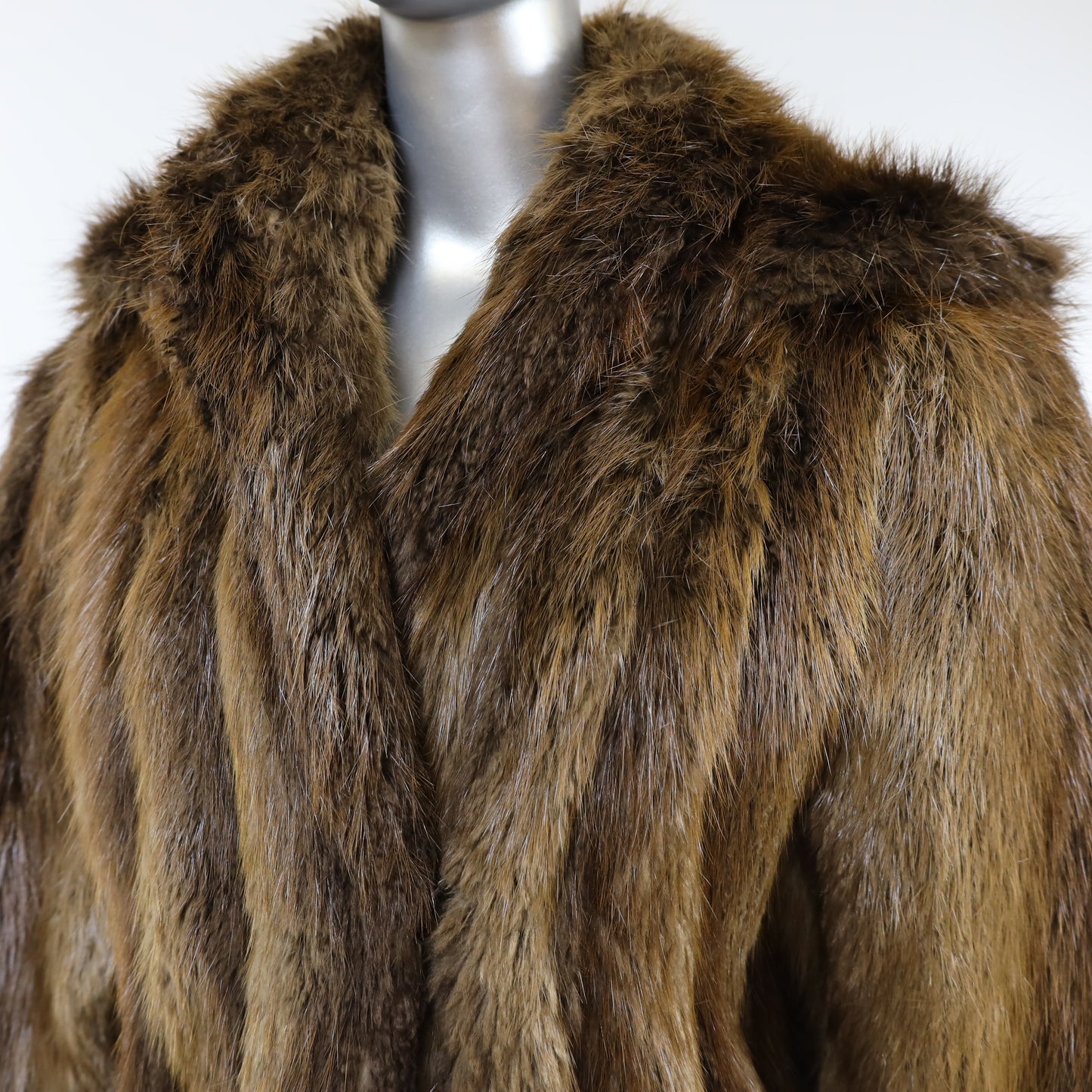 Long Hair Beaver Coat with Detachable Hood- Size M