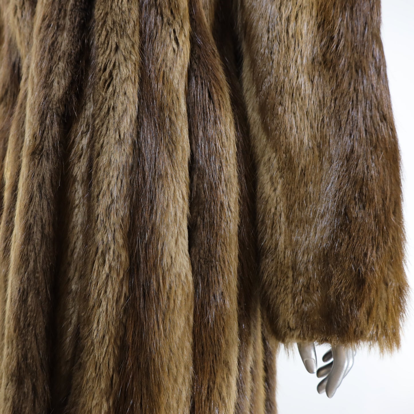 Long Hair Beaver Coat with Detachable Hood- Size M