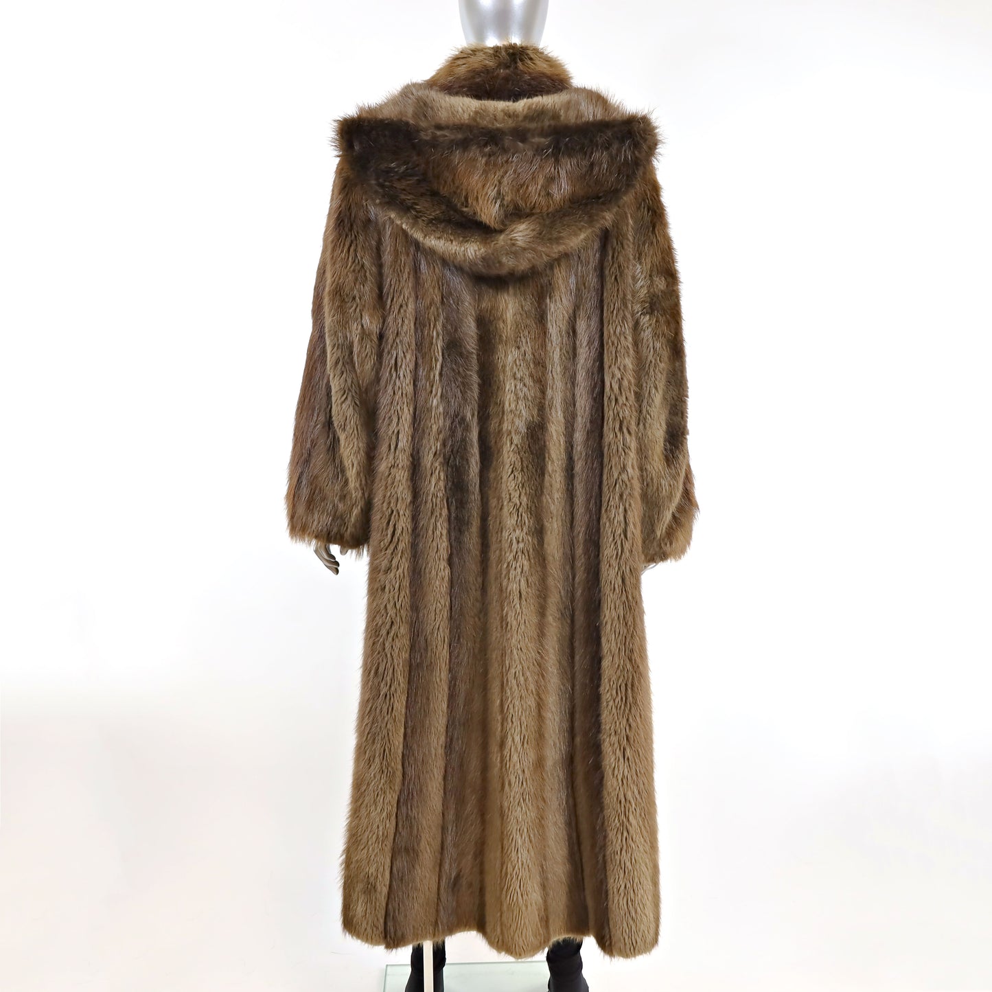 Long Hair Beaver Coat with Detachable Hood- Size M