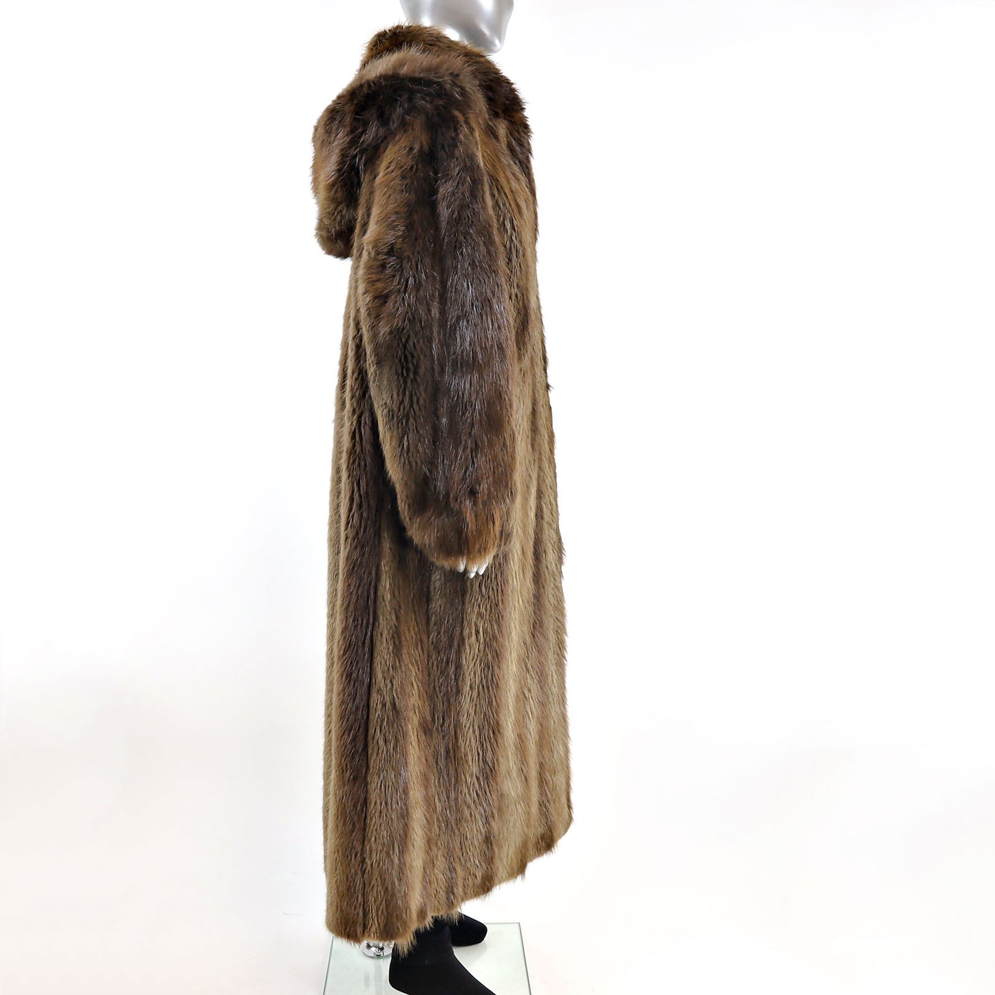 Long Hair Beaver Coat with Detachable Hood- Size M