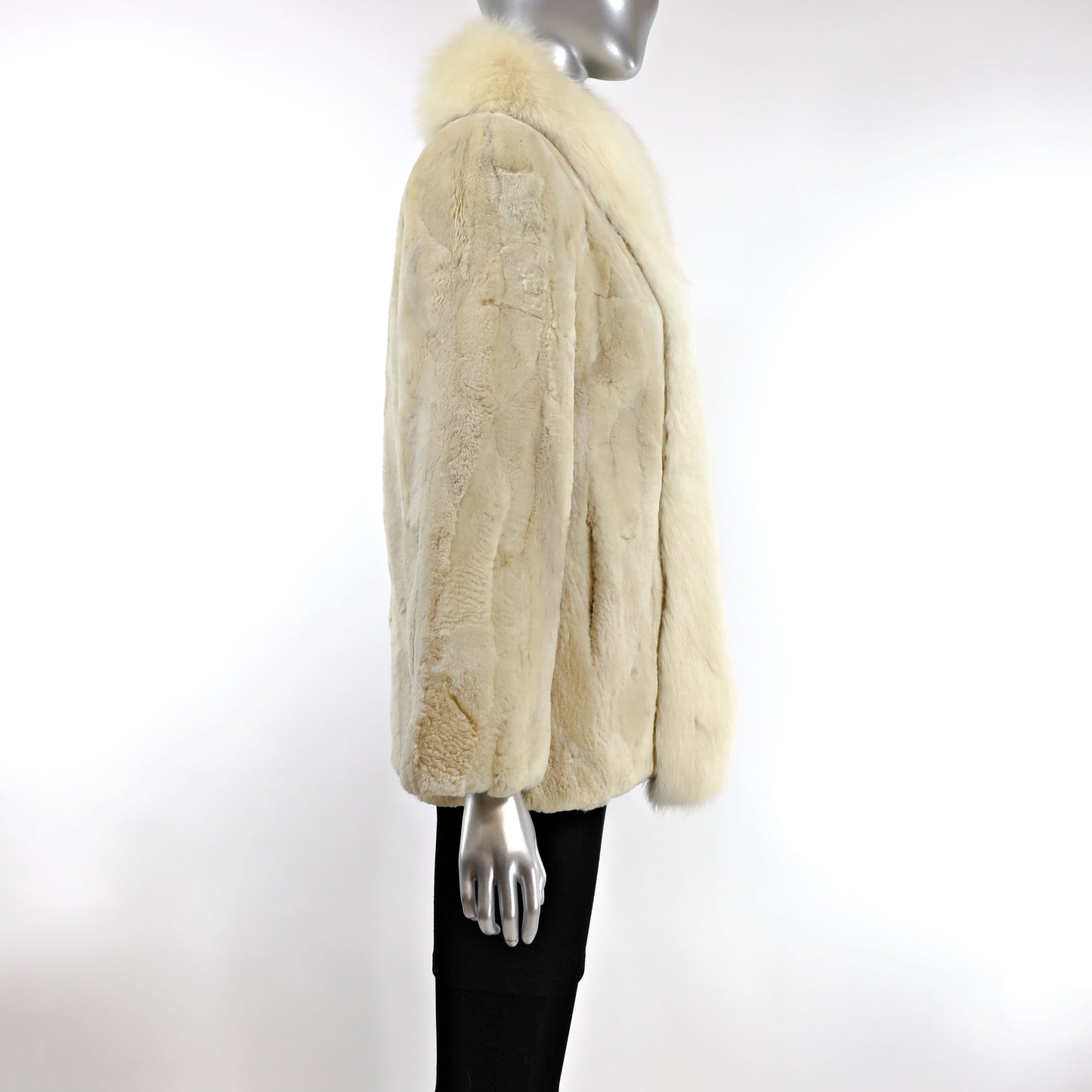 Cream Sheared Beaver Jacket with Fox Tuxedo- Size S