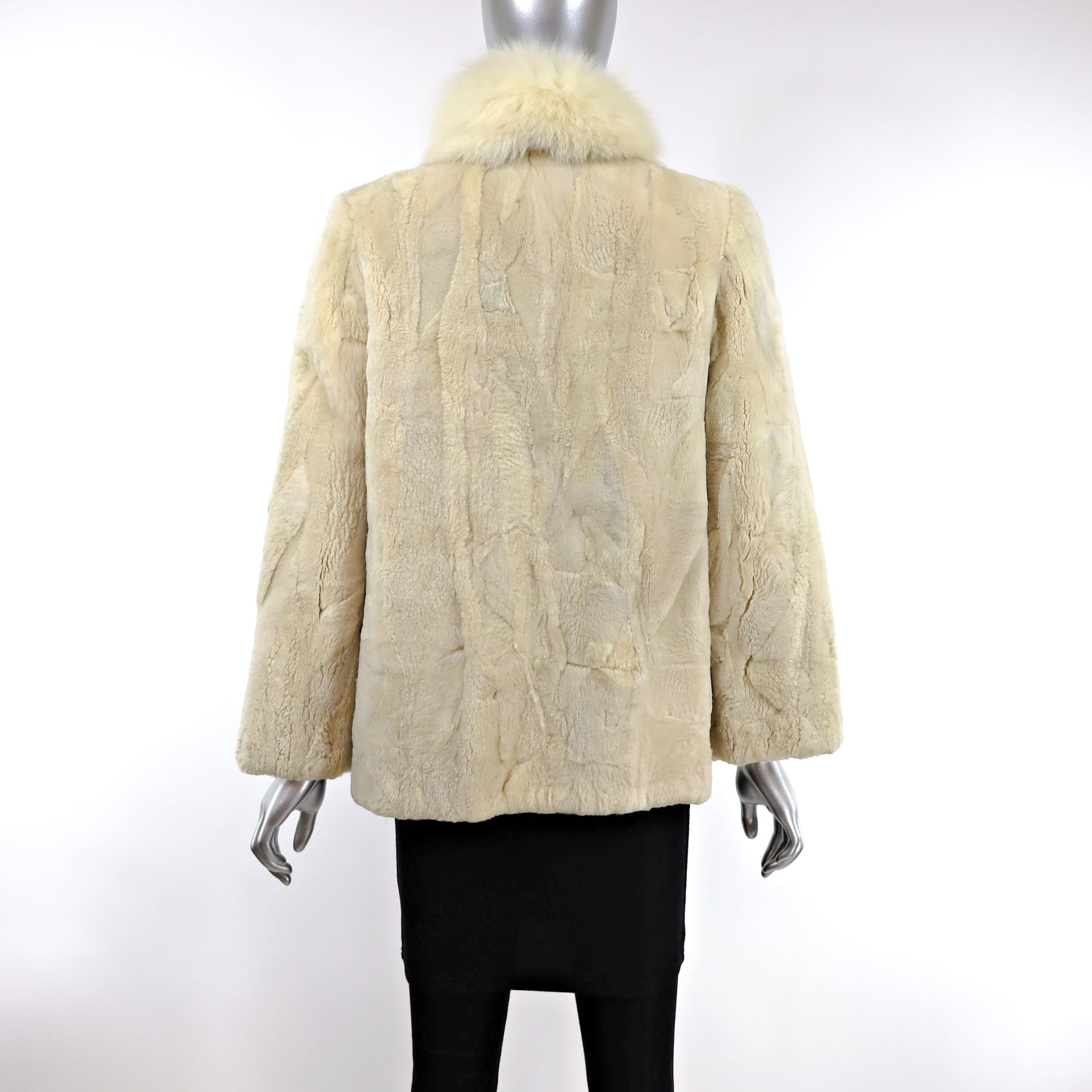 Cream Sheared Beaver Jacket with Fox Tuxedo- Size S