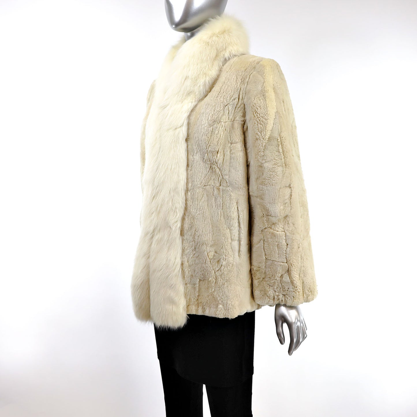 Cream Sheared Beaver Jacket with Fox Tuxedo- Size S