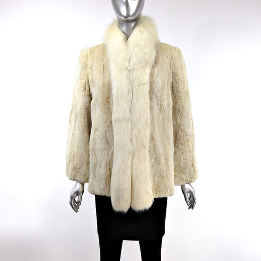 Cream Sheared Beaver Jacket with Fox Tuxedo- Size S