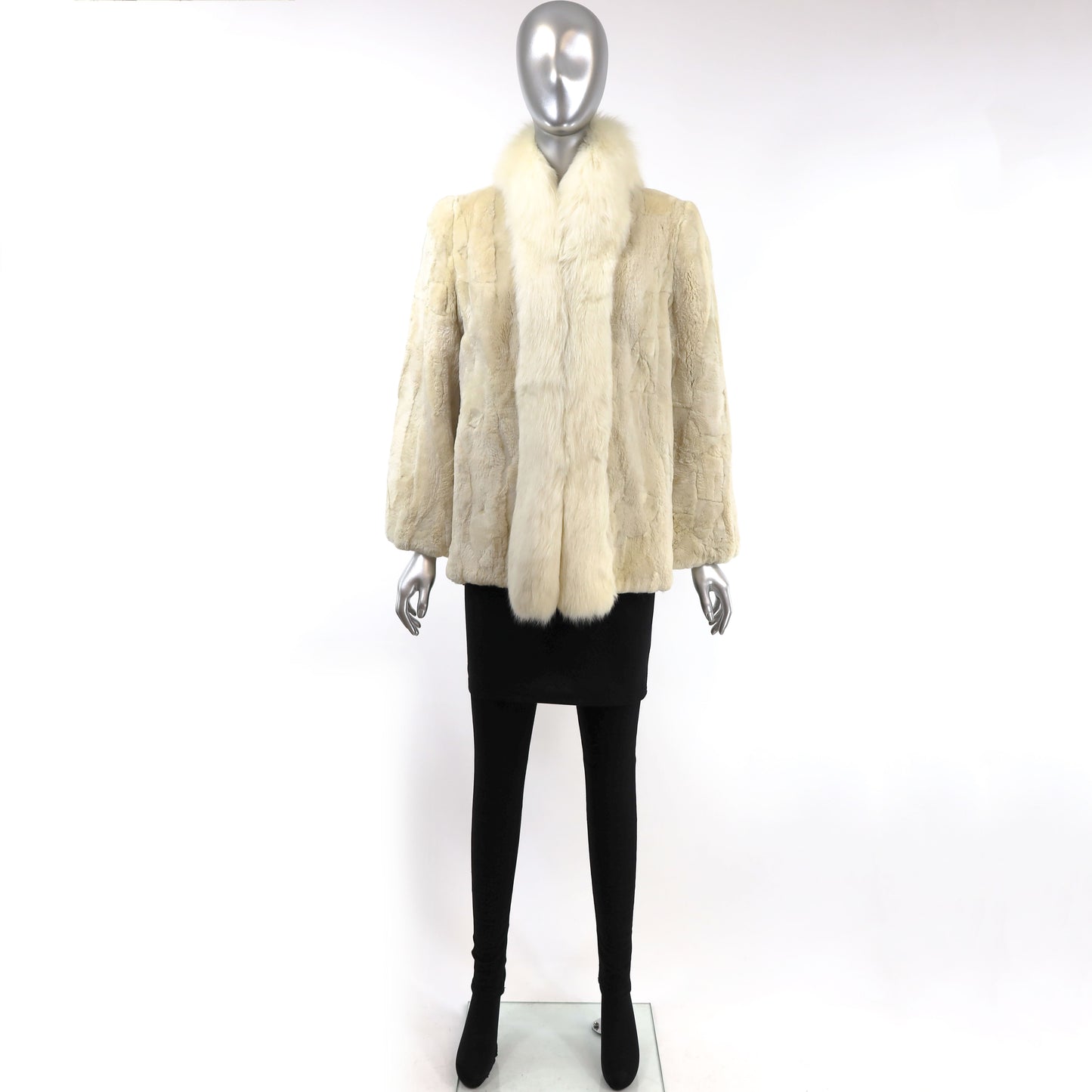 Cream Sheared Beaver Jacket with Fox Tuxedo- Size S