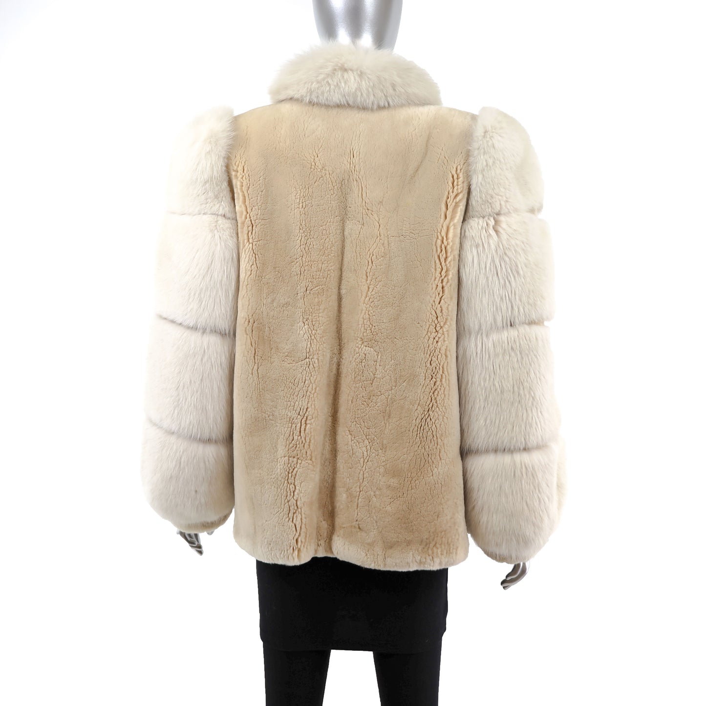 Sheared Beaver Jacket with Fox Tuxedo and Sleeves- Size M-L