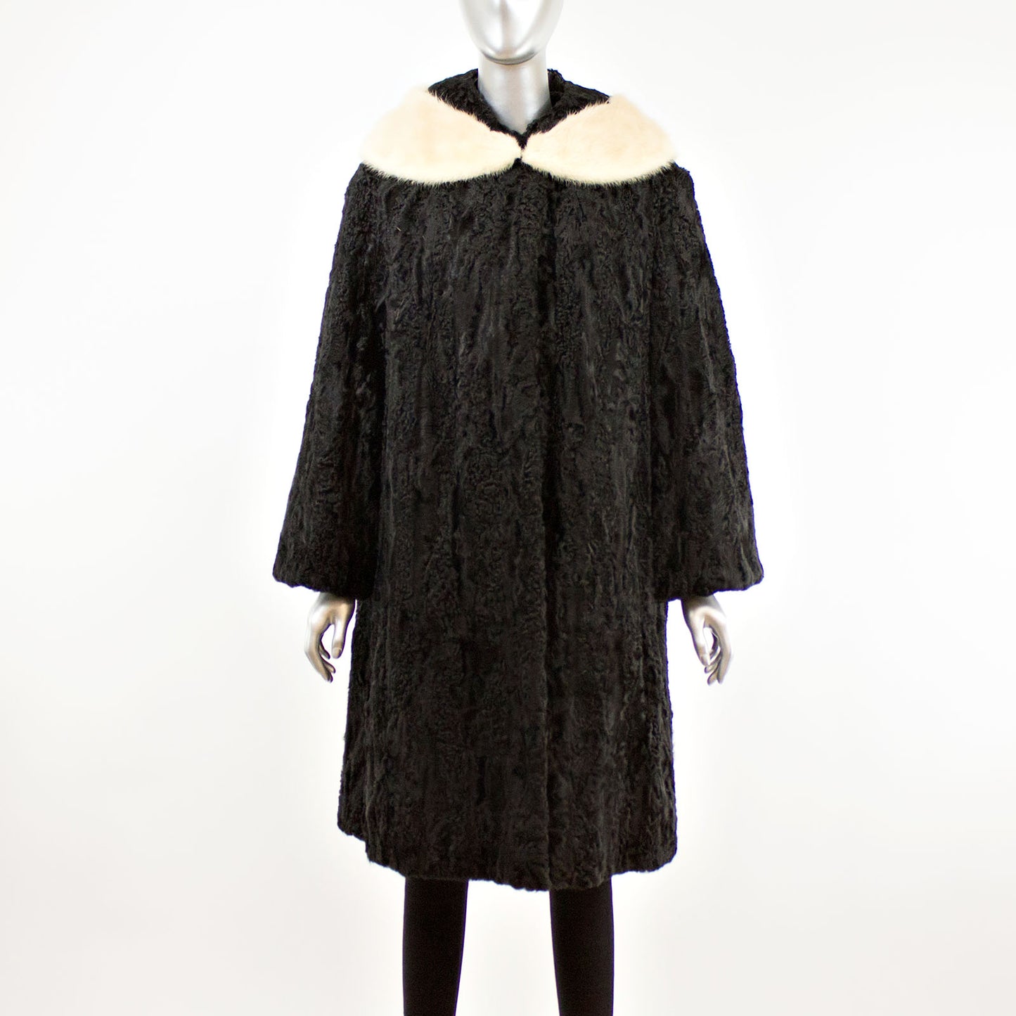 Black Lamb with Detachable Mink Collar Coat- Size XL