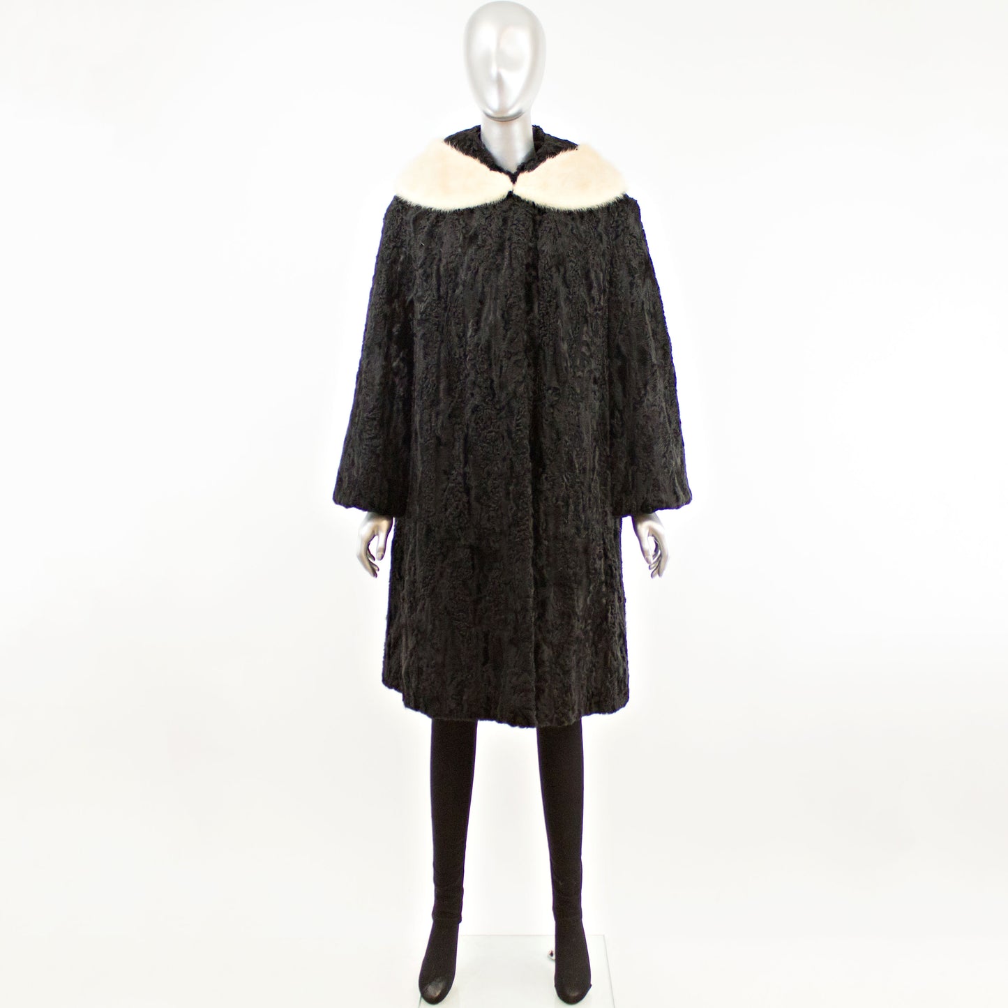 Black Lamb with Detachable Mink Collar Coat- Size XL