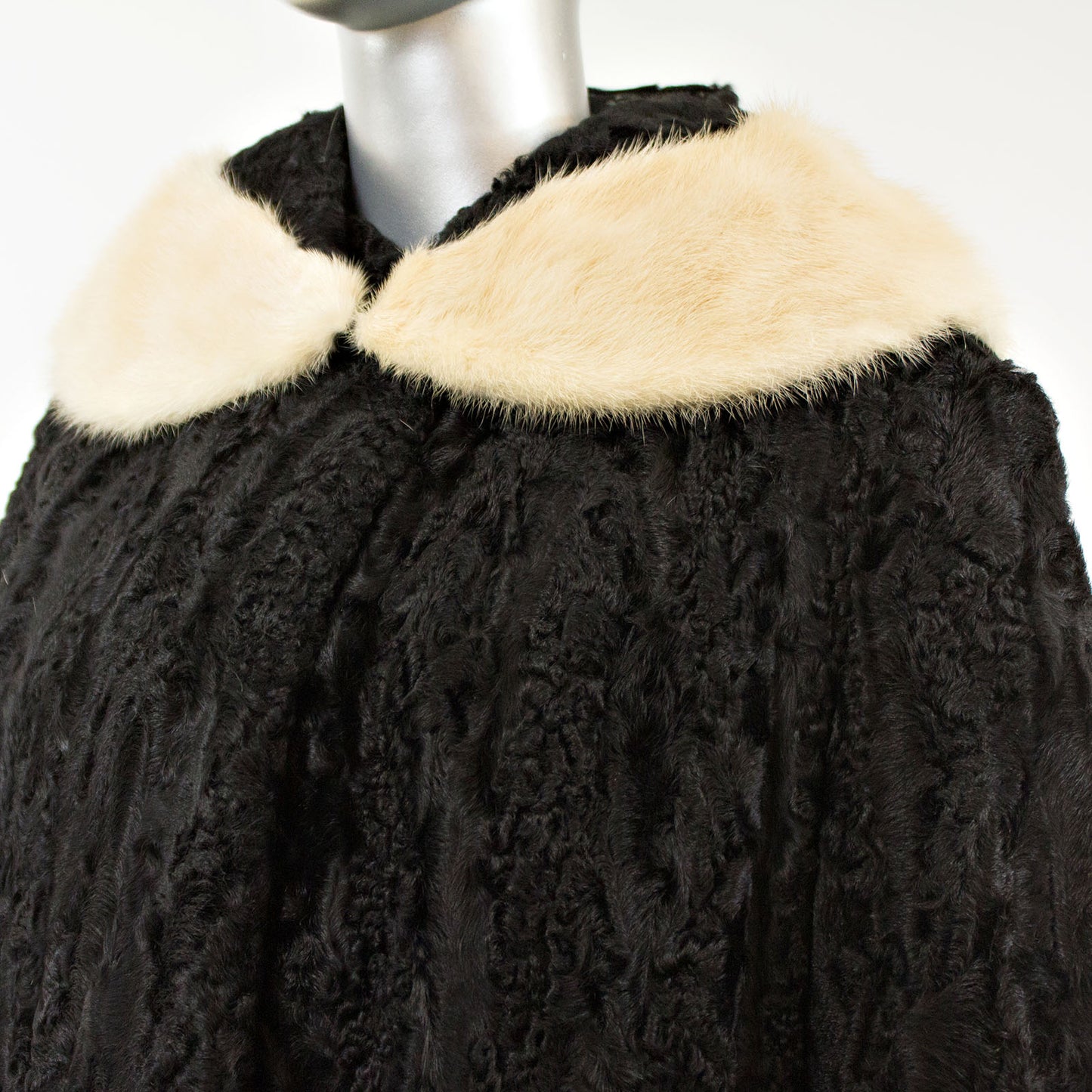 Black Lamb with Detachable Mink Collar Coat- Size XL