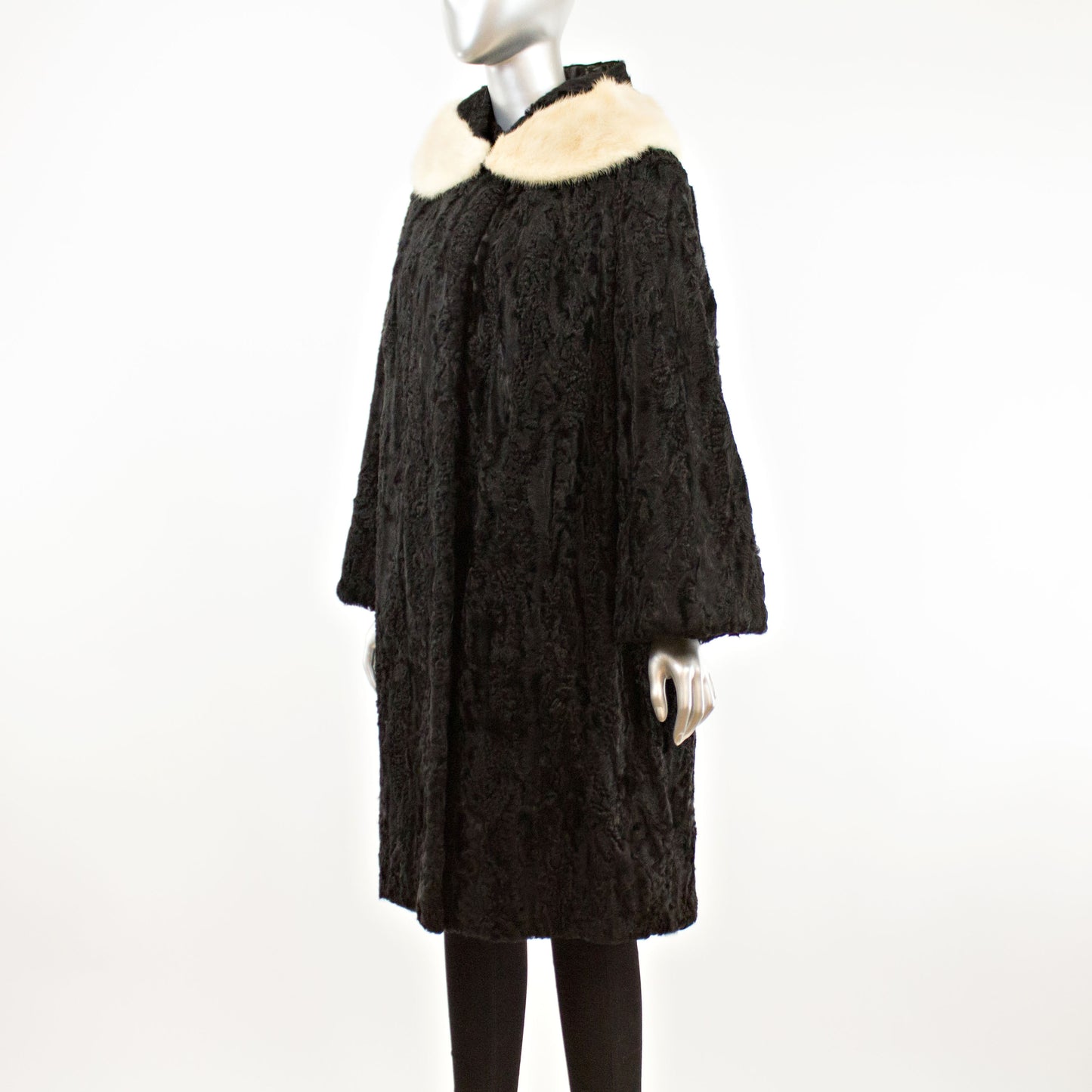 Black Lamb with Detachable Mink Collar Coat- Size XL