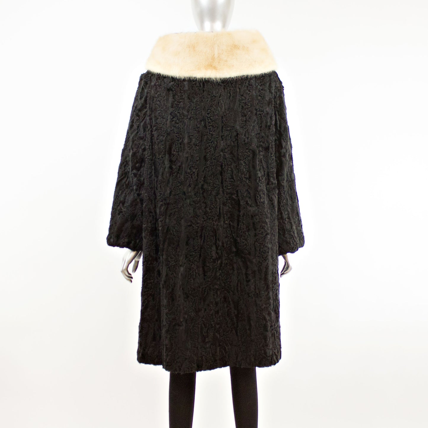 Black Lamb with Detachable Mink Collar Coat- Size XL