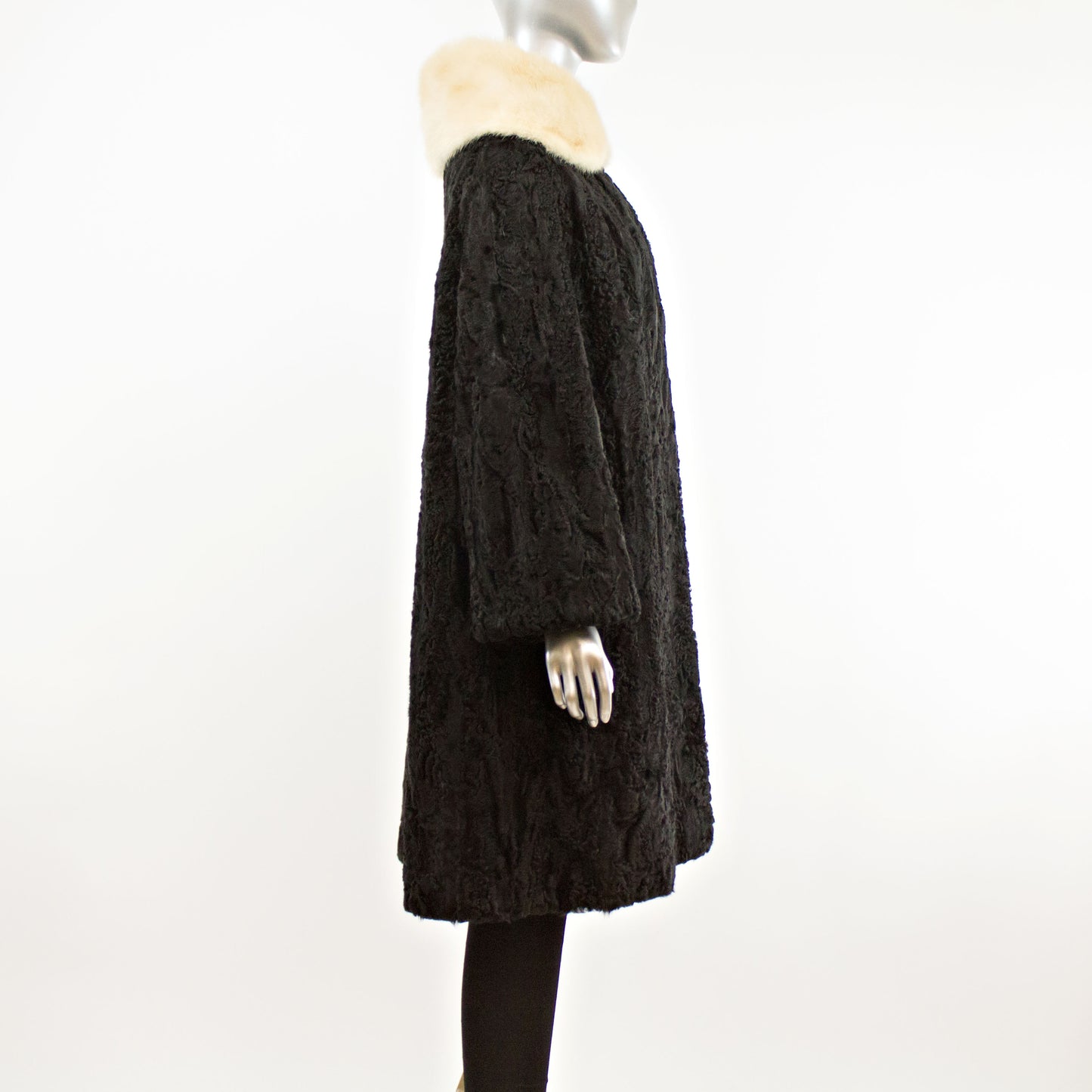 Black Lamb with Detachable Mink Collar Coat- Size XL