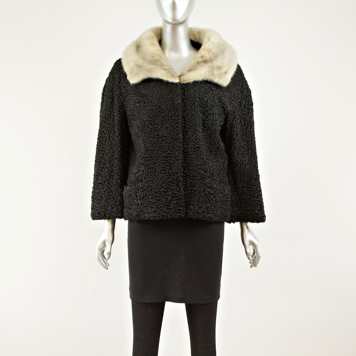 Black Persian Jacket with Tourmaline Mink Collar - Size XL