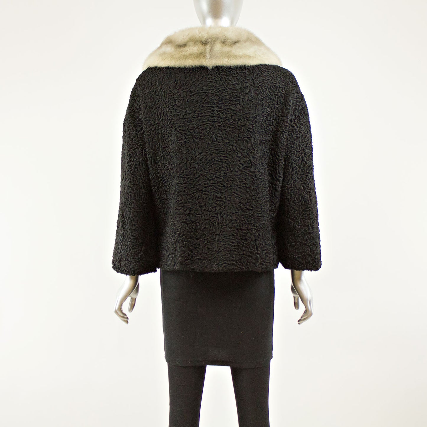 Black Persian Jacket with Tourmaline Mink Collar - Size XL