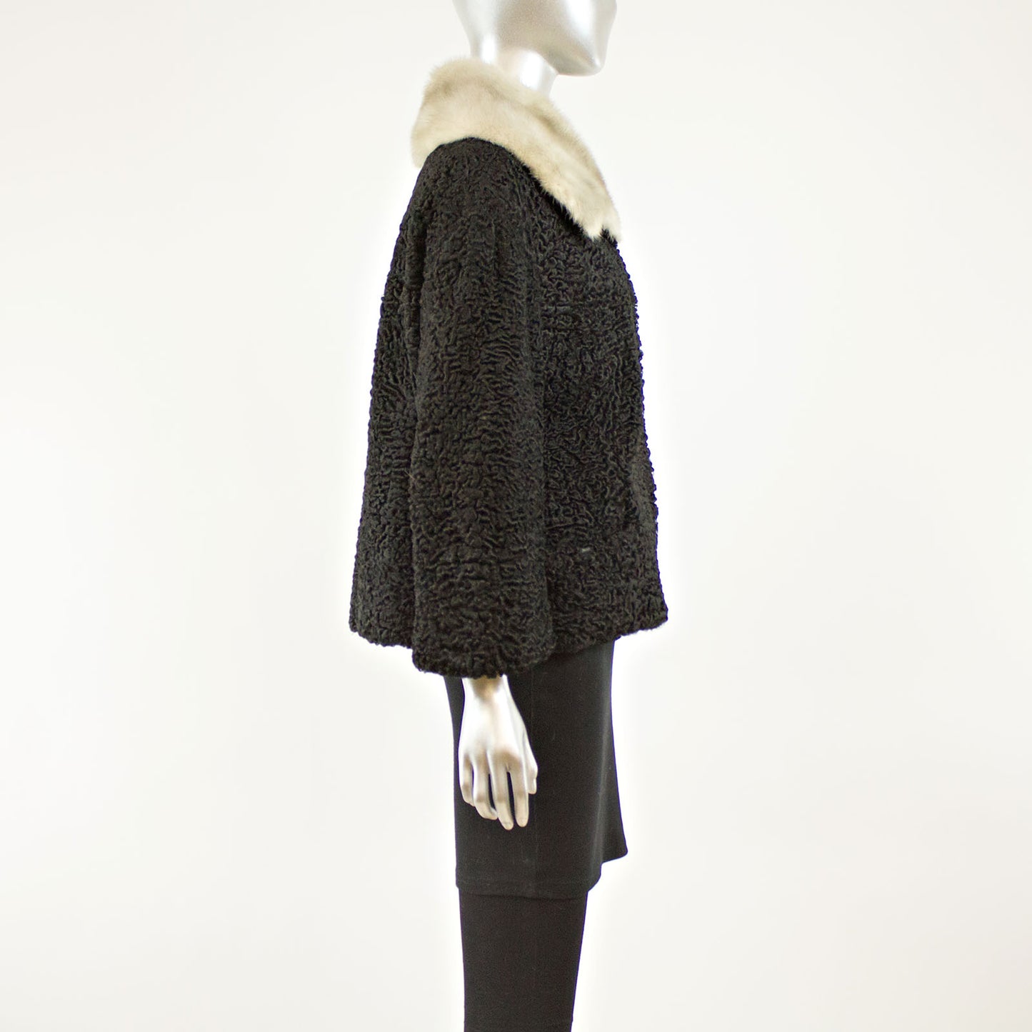 Black Persian Jacket with Tourmaline Mink Collar - Size XL