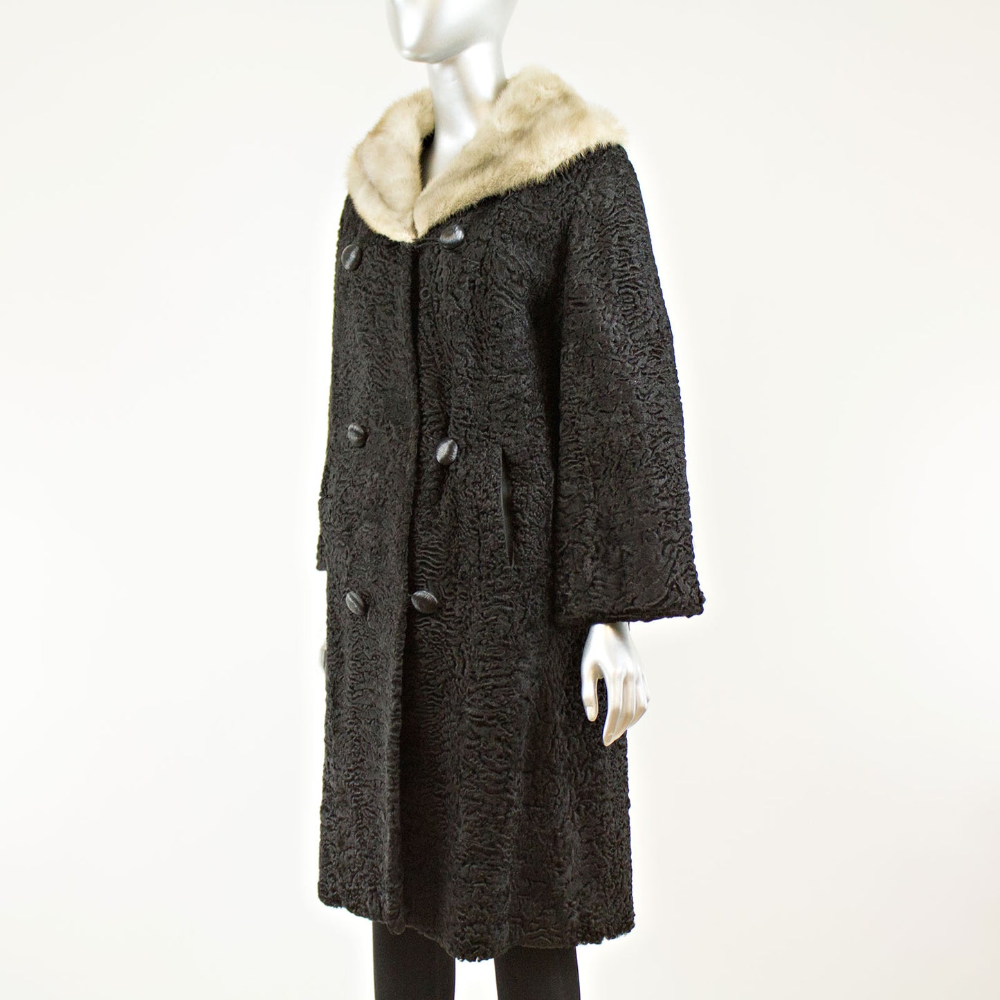 Black persian lamb with blue iris mink collar coat - Size S (Vintage Furs)