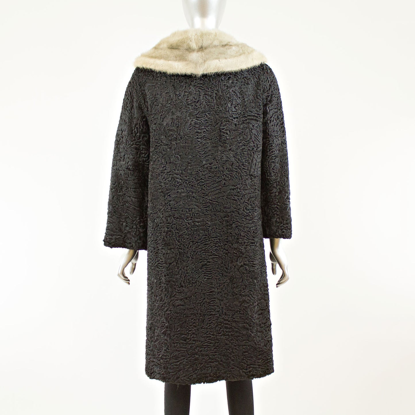 Black persian lamb with blue iris mink collar coat - Size S (Vintage Furs)