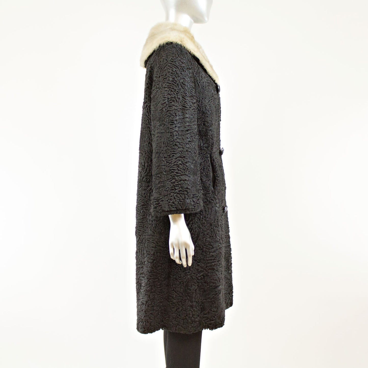 Black persian lamb with blue iris mink collar coat - Size S (Vintage Furs)