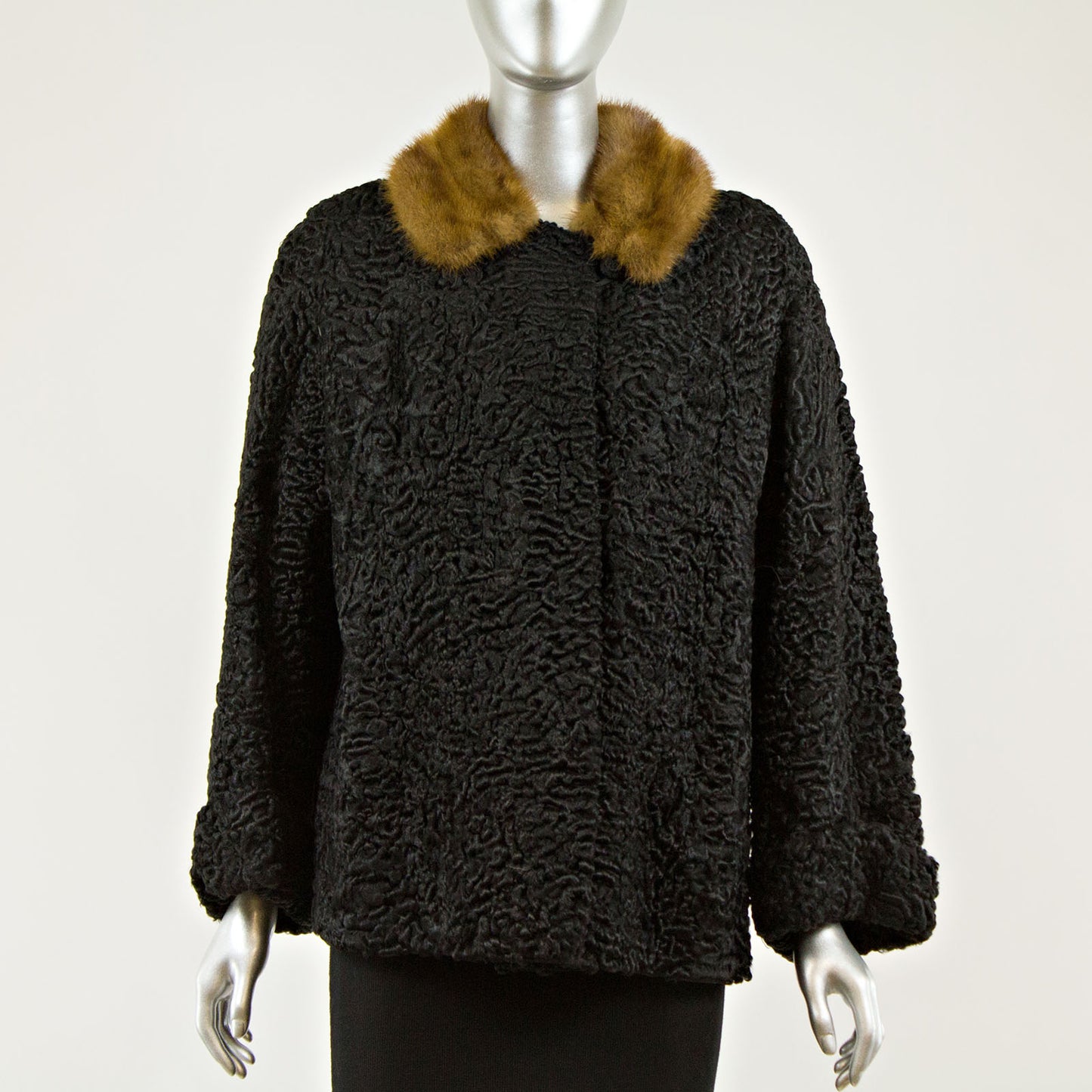 Black Persian Lamb with Mink Collar Jacket - Size S (Vintage Furs)