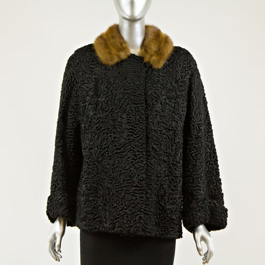 Black Persian Lamb with Mink Collar Jacket - Size S