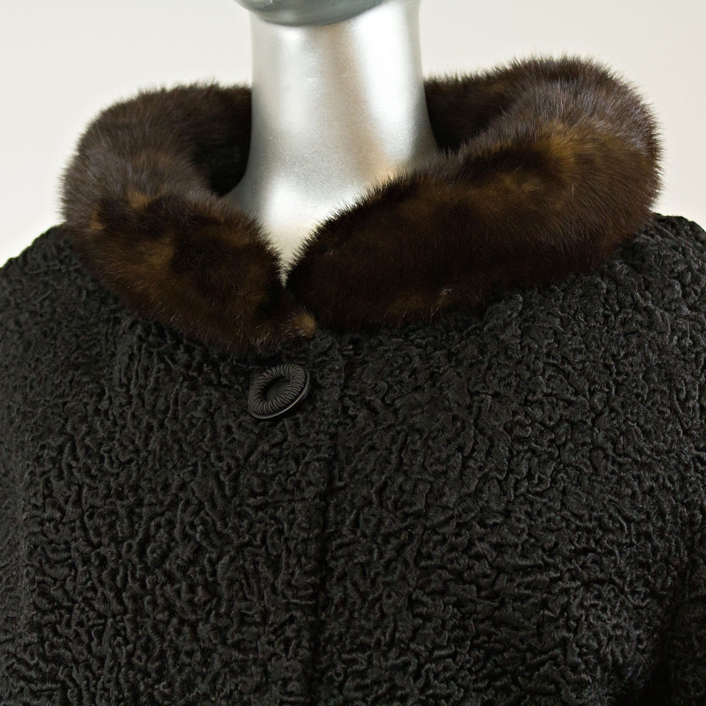 Black Persian Lamb Coat Swing Mink Collar and Cuffs- Size L