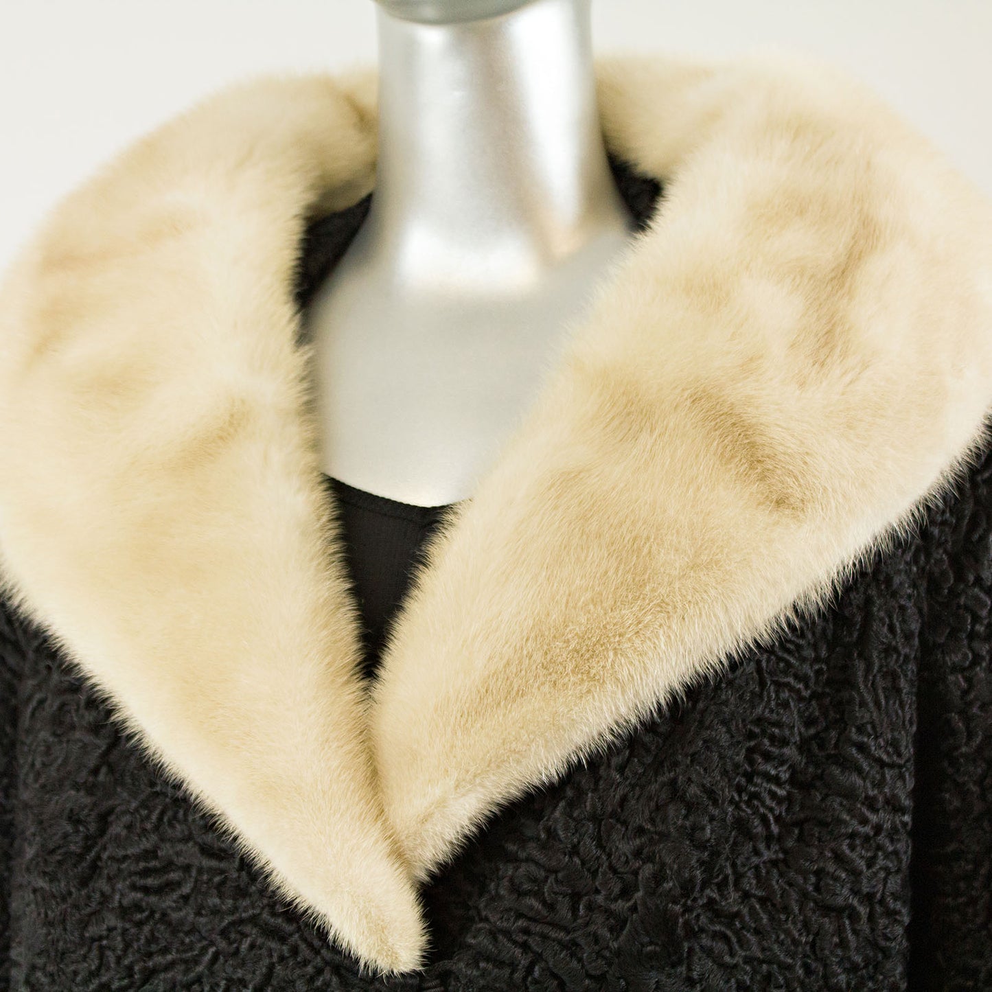 Black Persian Lamb 3/4 Coat with Mink and Two Hats- Size L