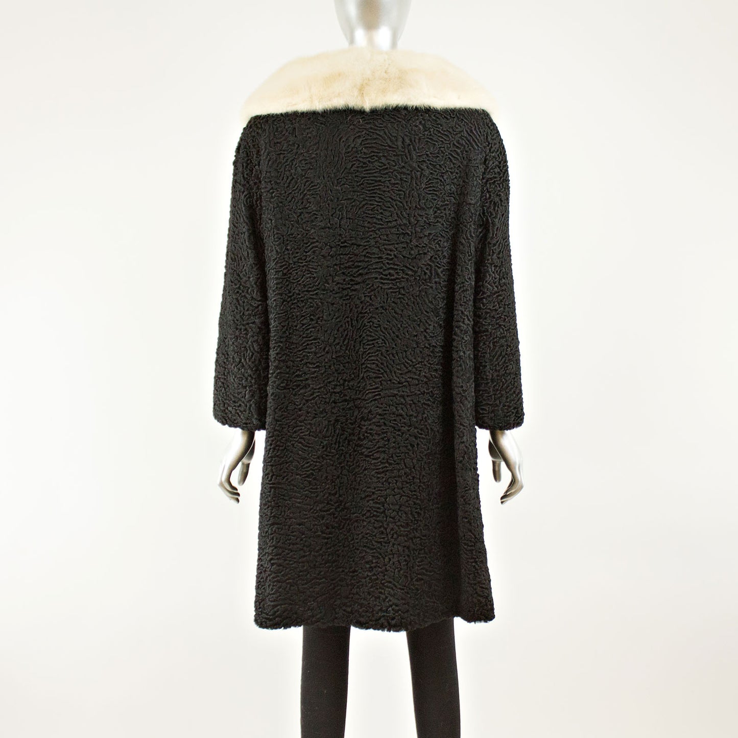 Black Persian Lamb 3/4 Coat with Mink and Two Hats- Size L