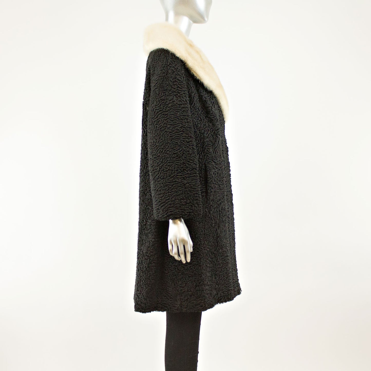 Black Persian Lamb 3/4 Coat with Mink and Two Hats- Size L