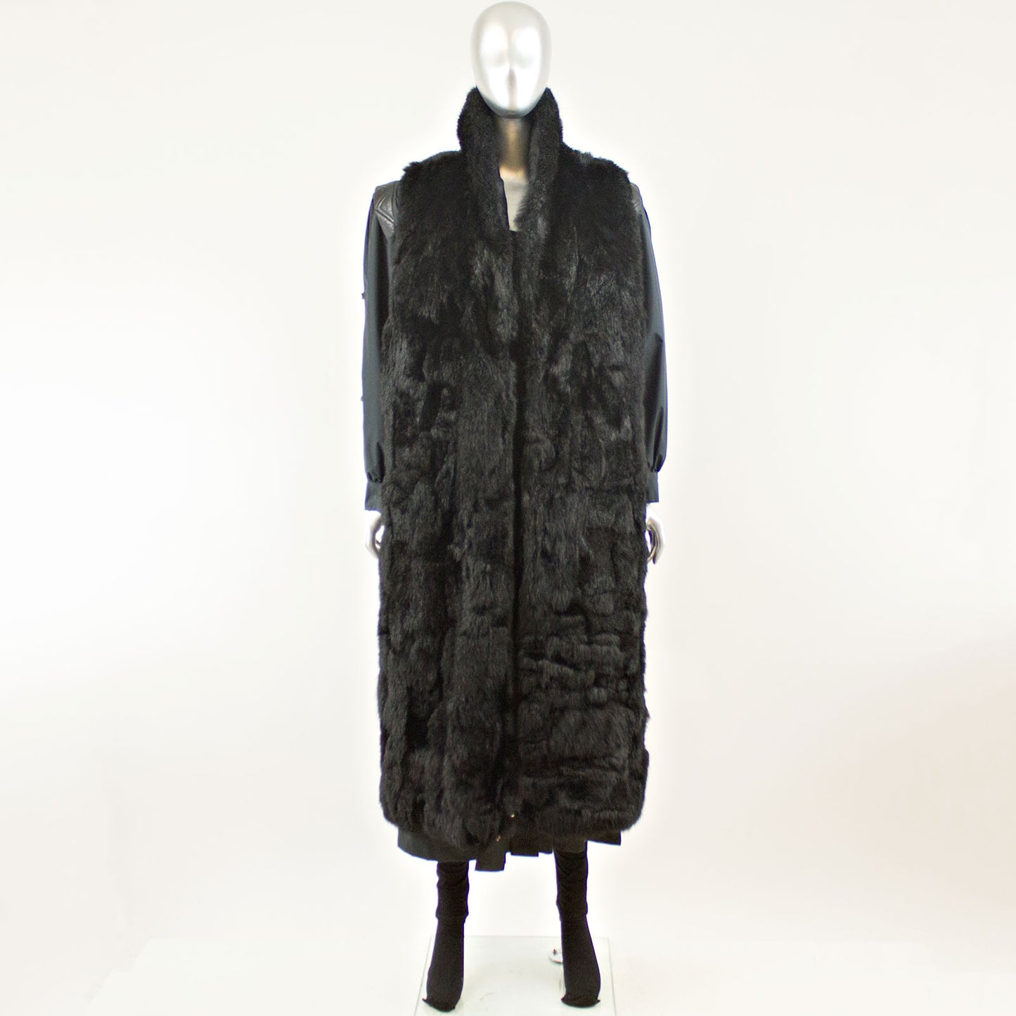 Black Rain Coat with Detach Opossum Vest - Size M