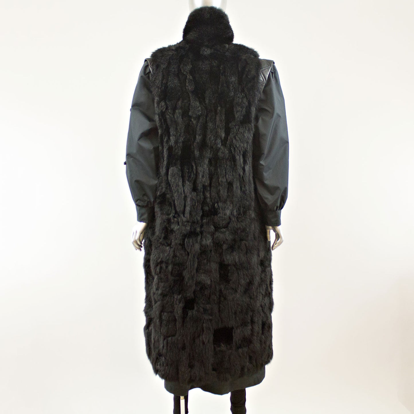 Black Rain Coat with Detach Opossum Vest - Size M