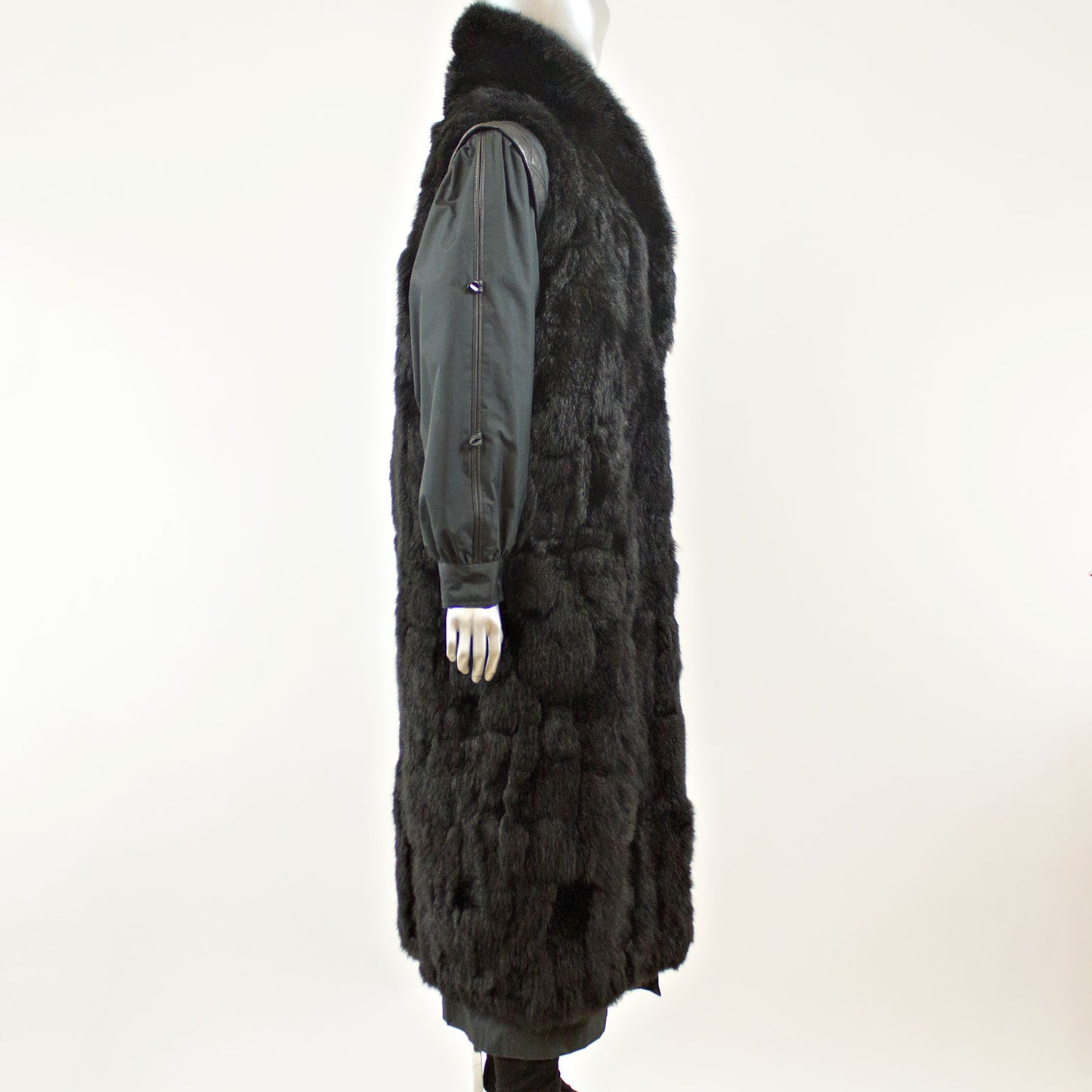 Black Rain Coat with Detach Opossum Vest - Size M