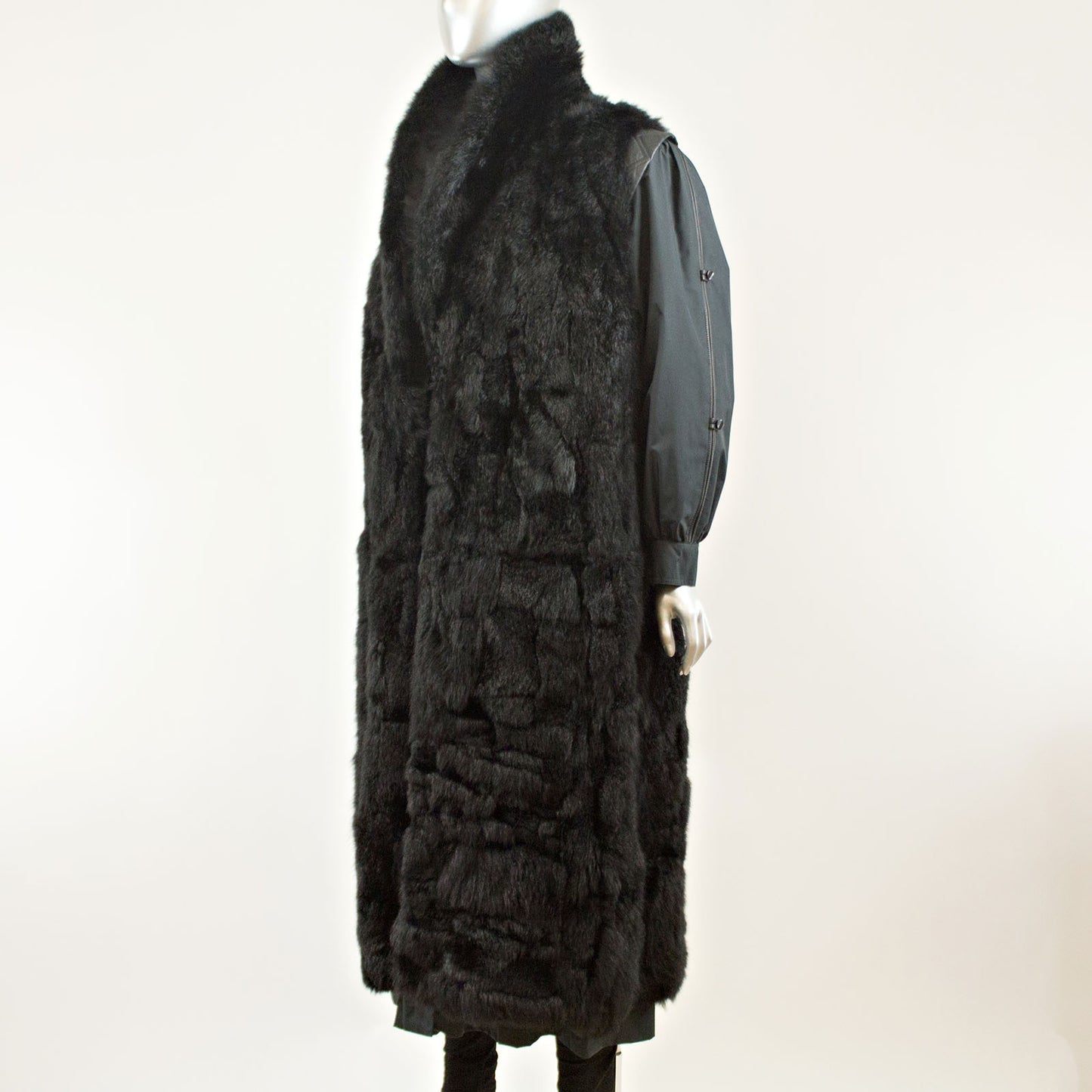 Black Rain Coat with Detach Opossum Vest - Size M