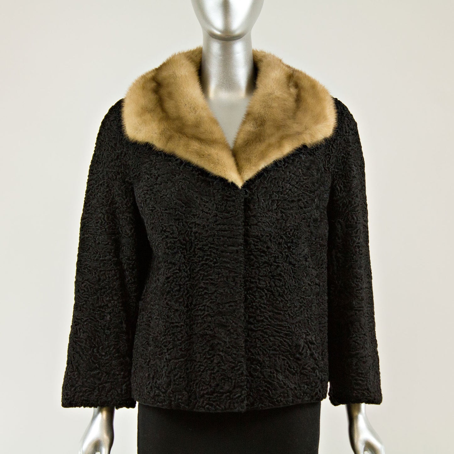 Black Persian Lamb Jacket with Autumn Haze Mink Collar - Size M