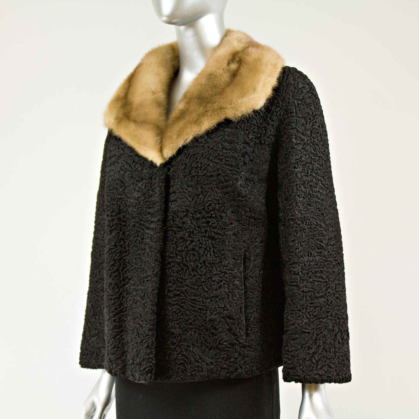 Black Persian Lamb Jacket with Autumn Haze Mink Collar - Size M