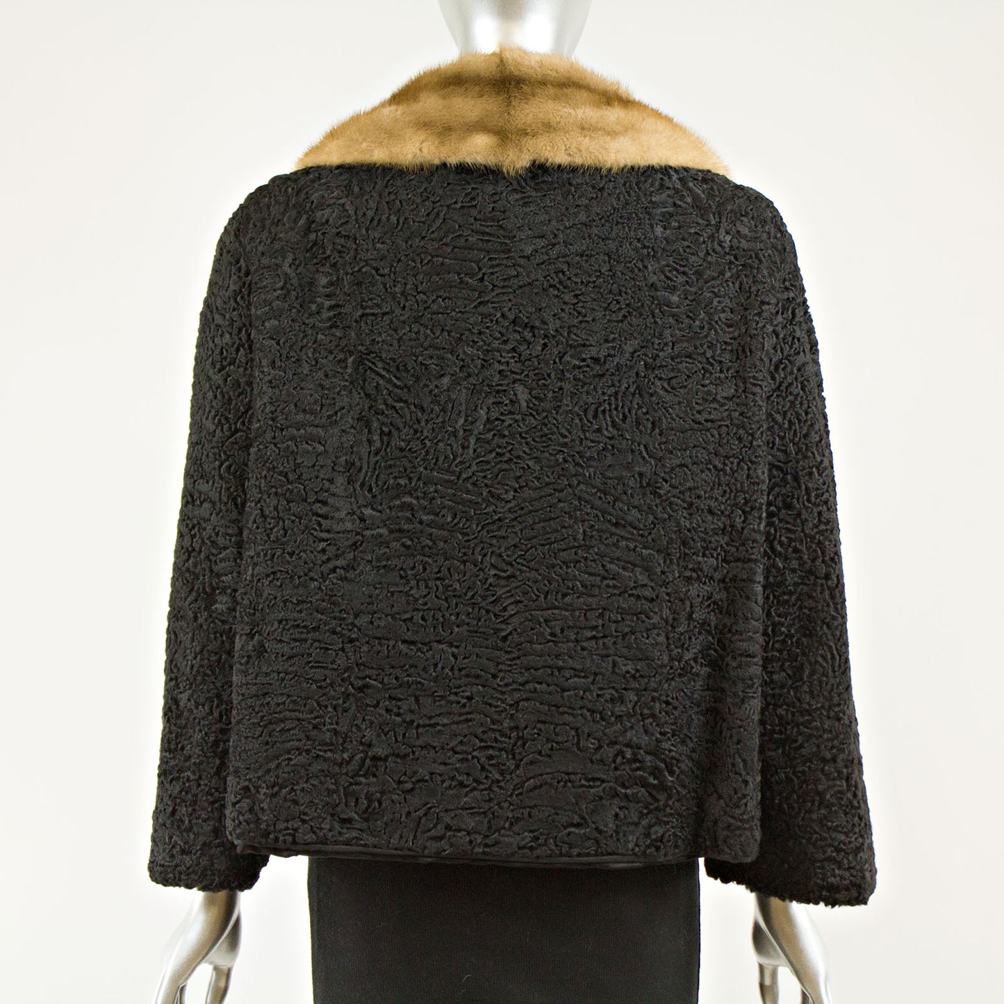 Black Persian Lamb Jacket with Autumn Haze Mink Collar - Size M