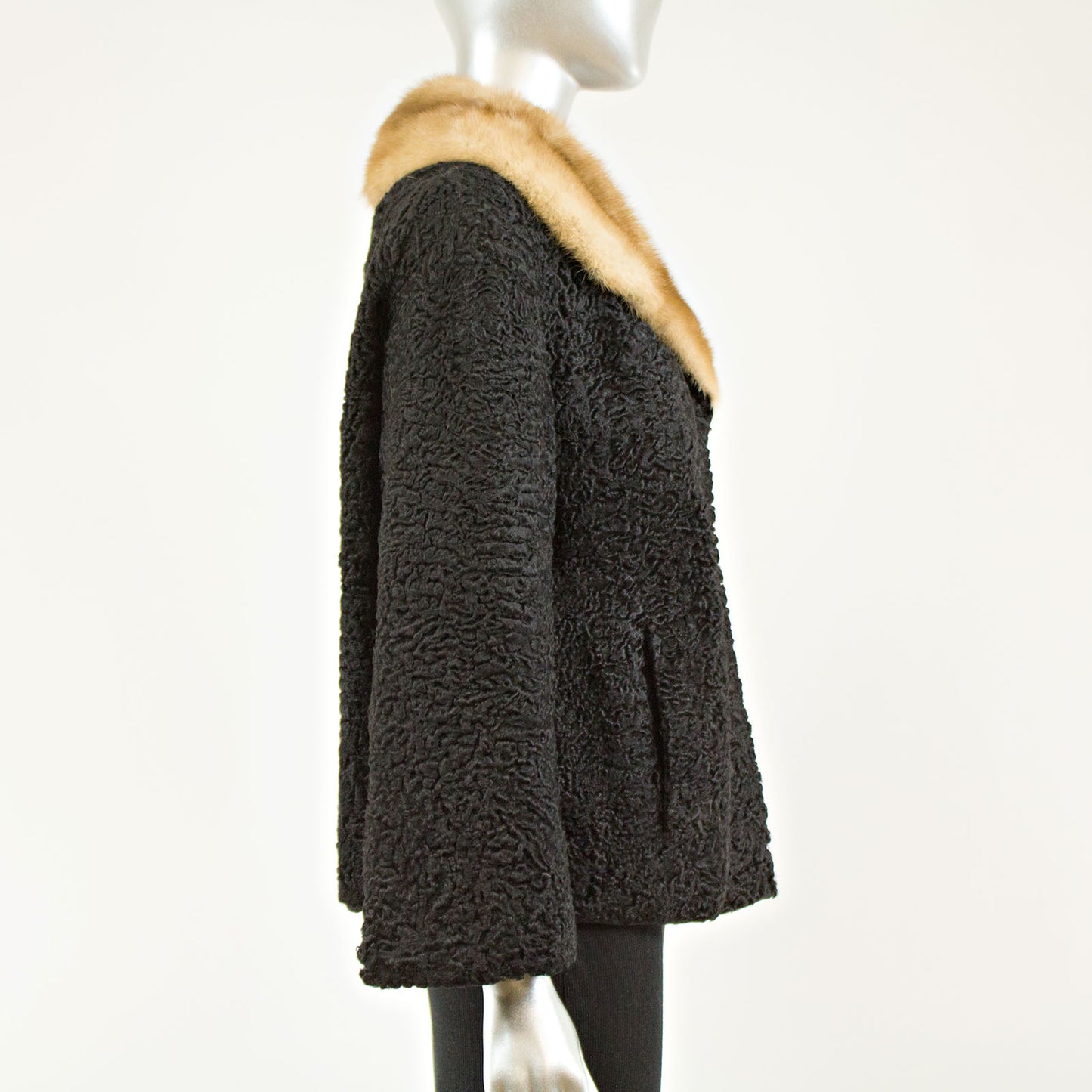 Black Persian Lamb Jacket with Autumn Haze Mink Collar - Size M