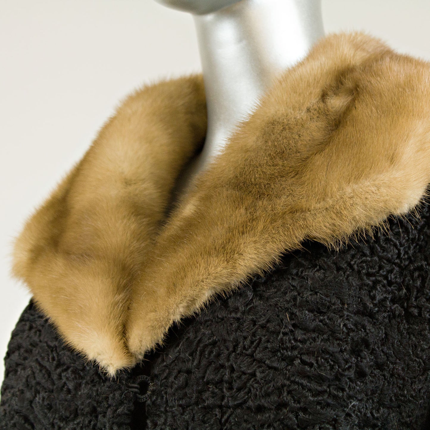 Black Persian Lamb Jacket with Autumn Haze Mink Collar - Size M