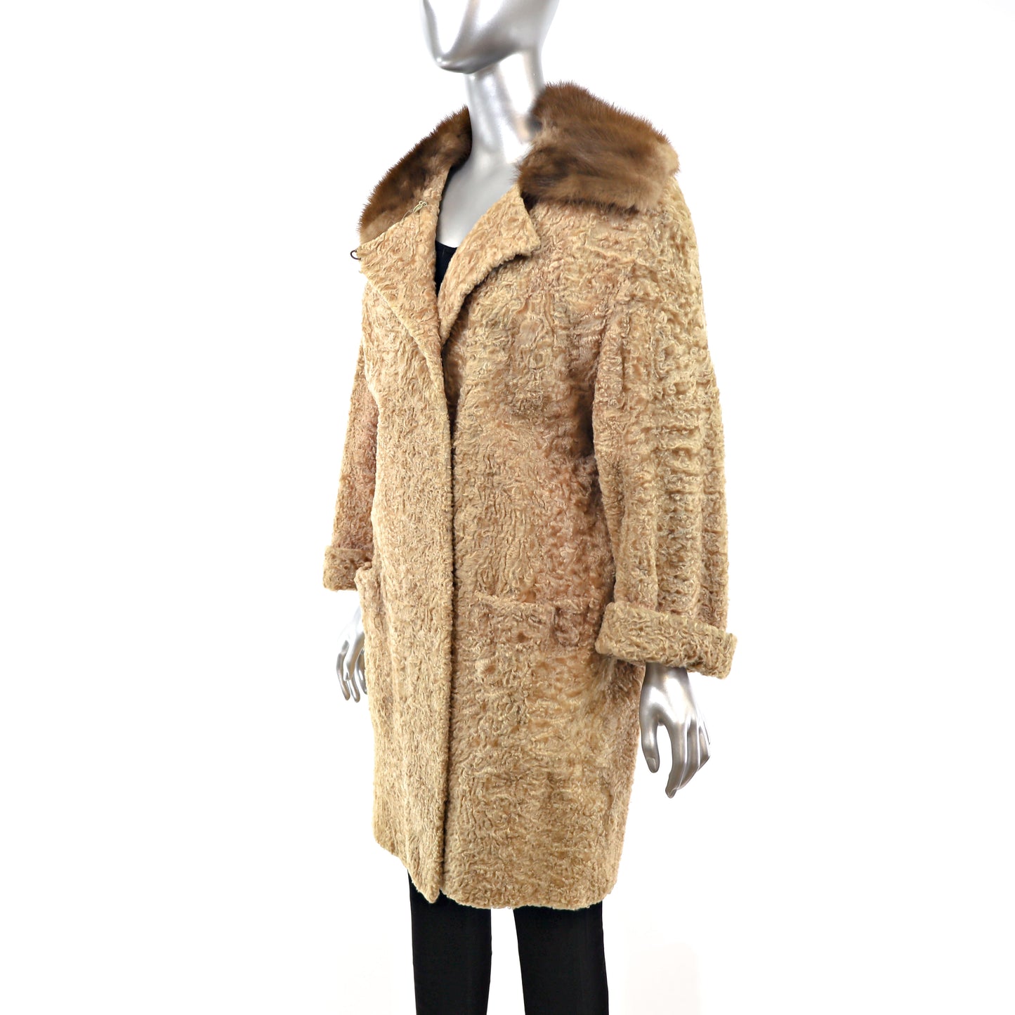 Blonde Broadtail Coat with Mink Collar- Size XXL