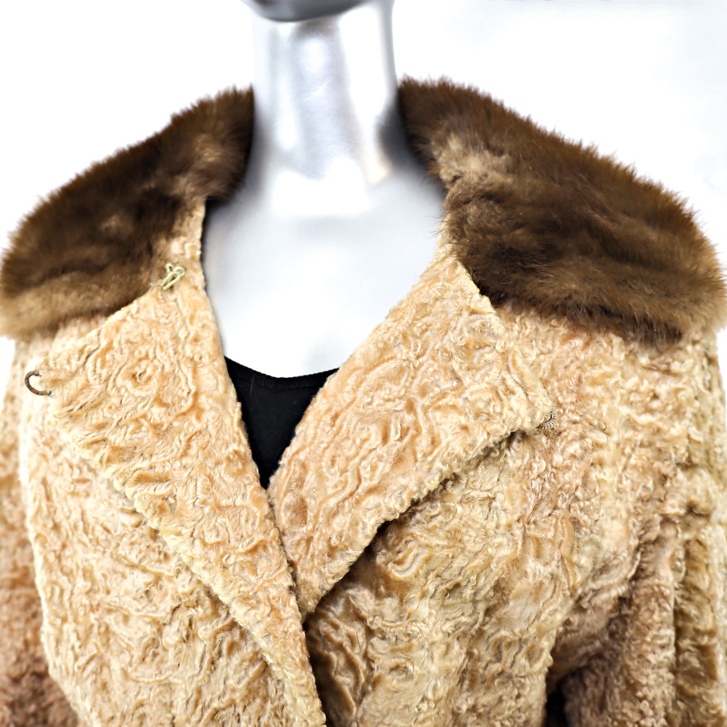 Blonde Broadtail Coat with Mink Collar- Size XXL