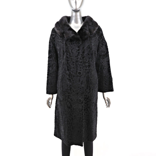 Broadtail Coat with Mink Collar- Size L