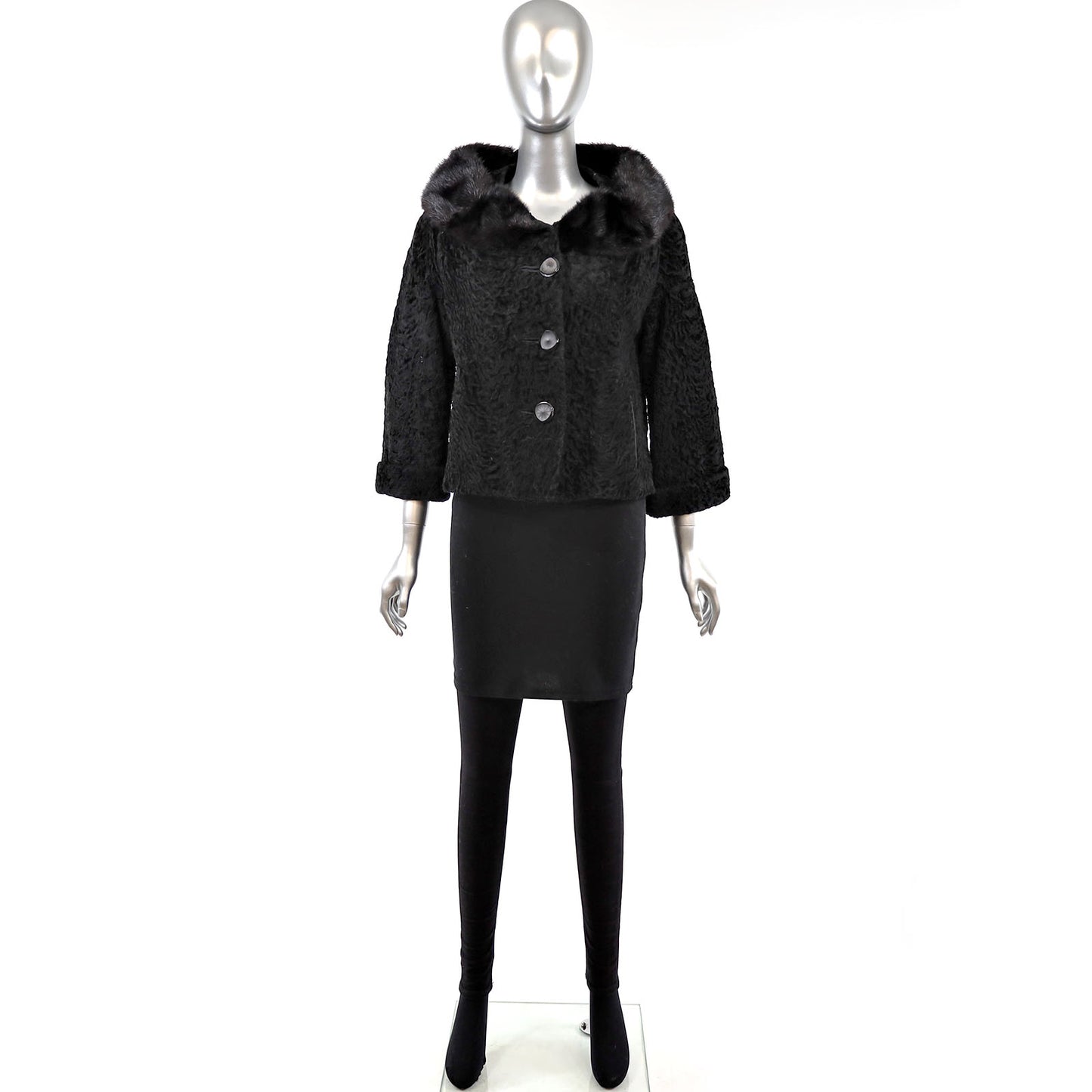 Broadtail Jacket with Mink Collar- Size M